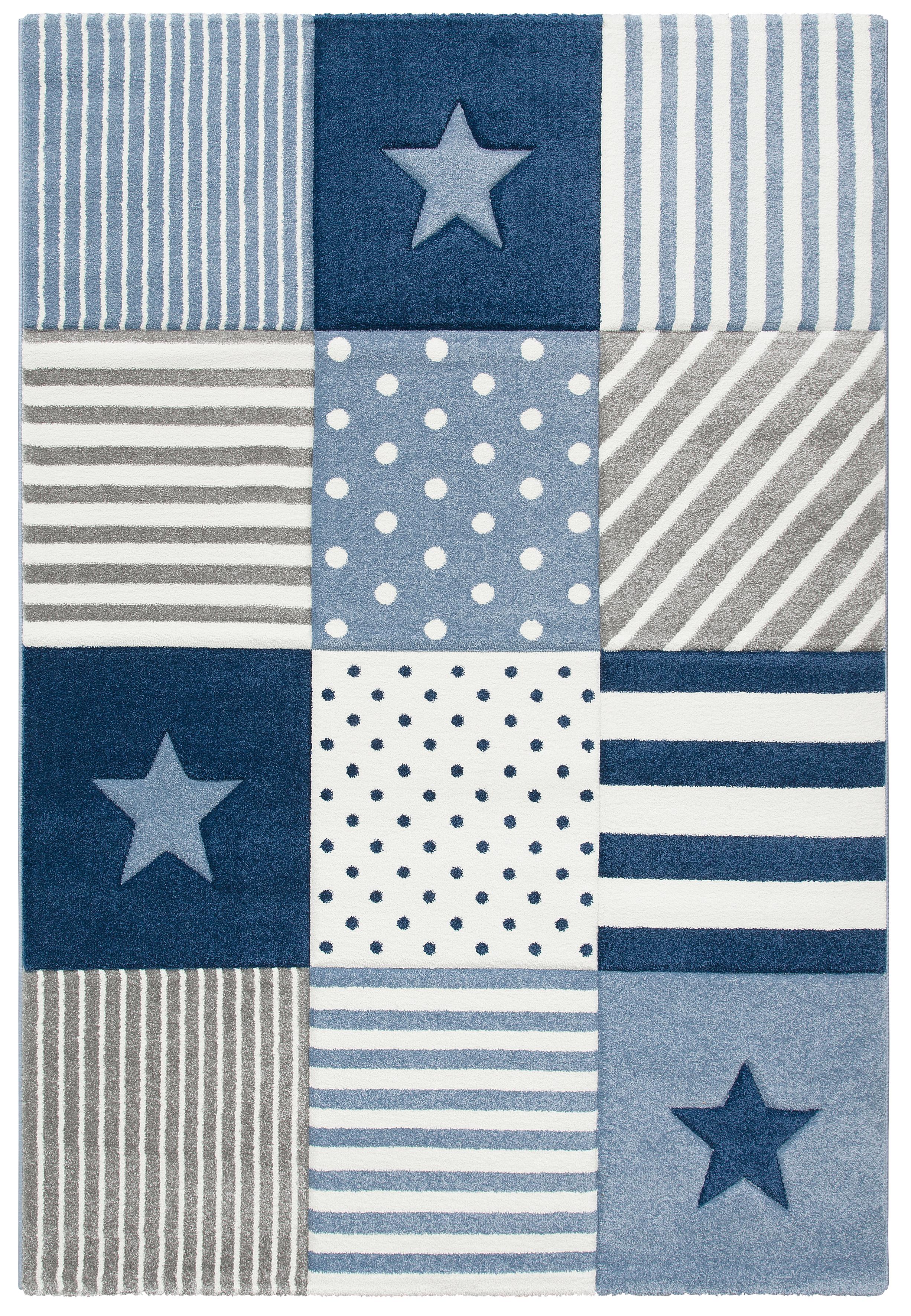 My Home Kinderteppich »Stern« rechteckig 13 mm Höhe Kurzflor, handgearbeiteter Konturenschnitt, Patchwork, Pastell-Farben in blau