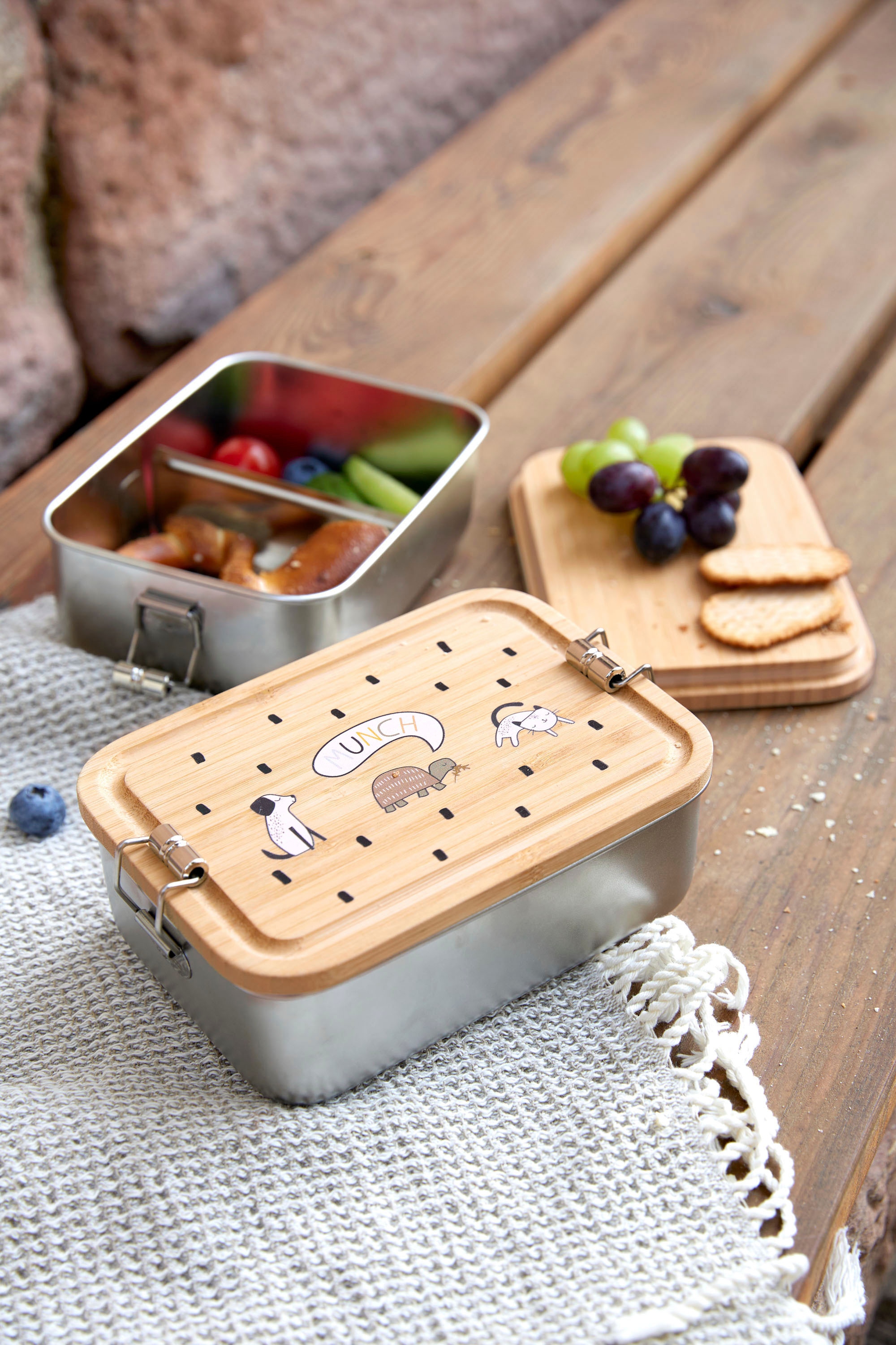 LÄSSIG Lunchbox »Bamboo Happy Prints«, (1 tlg.), mit Holzdeckel