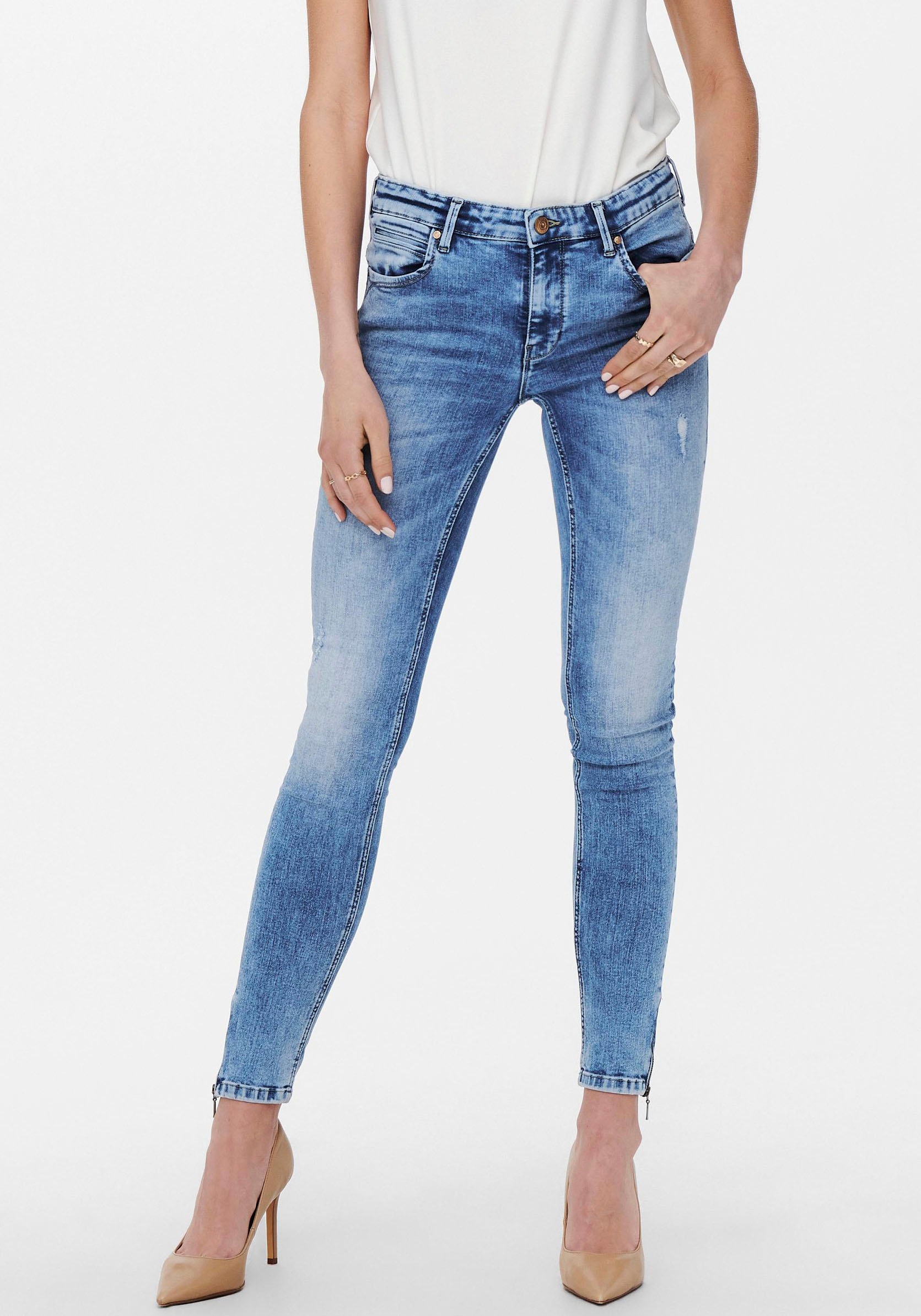 Only Skinny-fit-Jeans »ONLKENDELL LIFE REG SK ANK«, mit Zipper am Saum