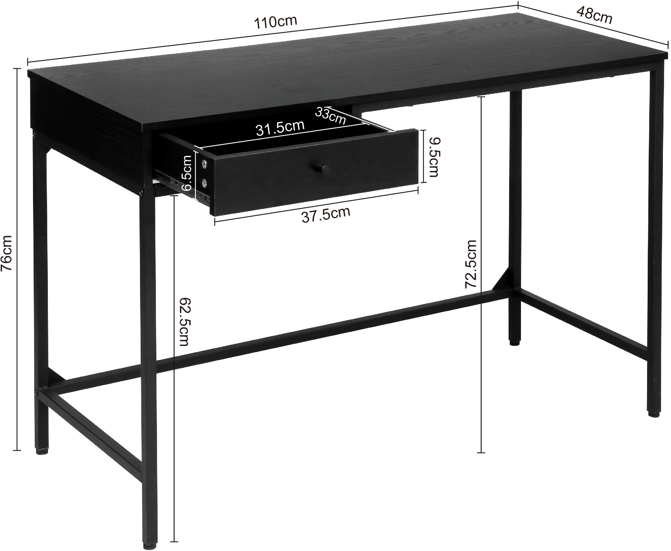 INOSIGN Schreibtisch »Ronica«, Metallgestell, 1 Schublade, ABS-Kanten, Breite 110 cm