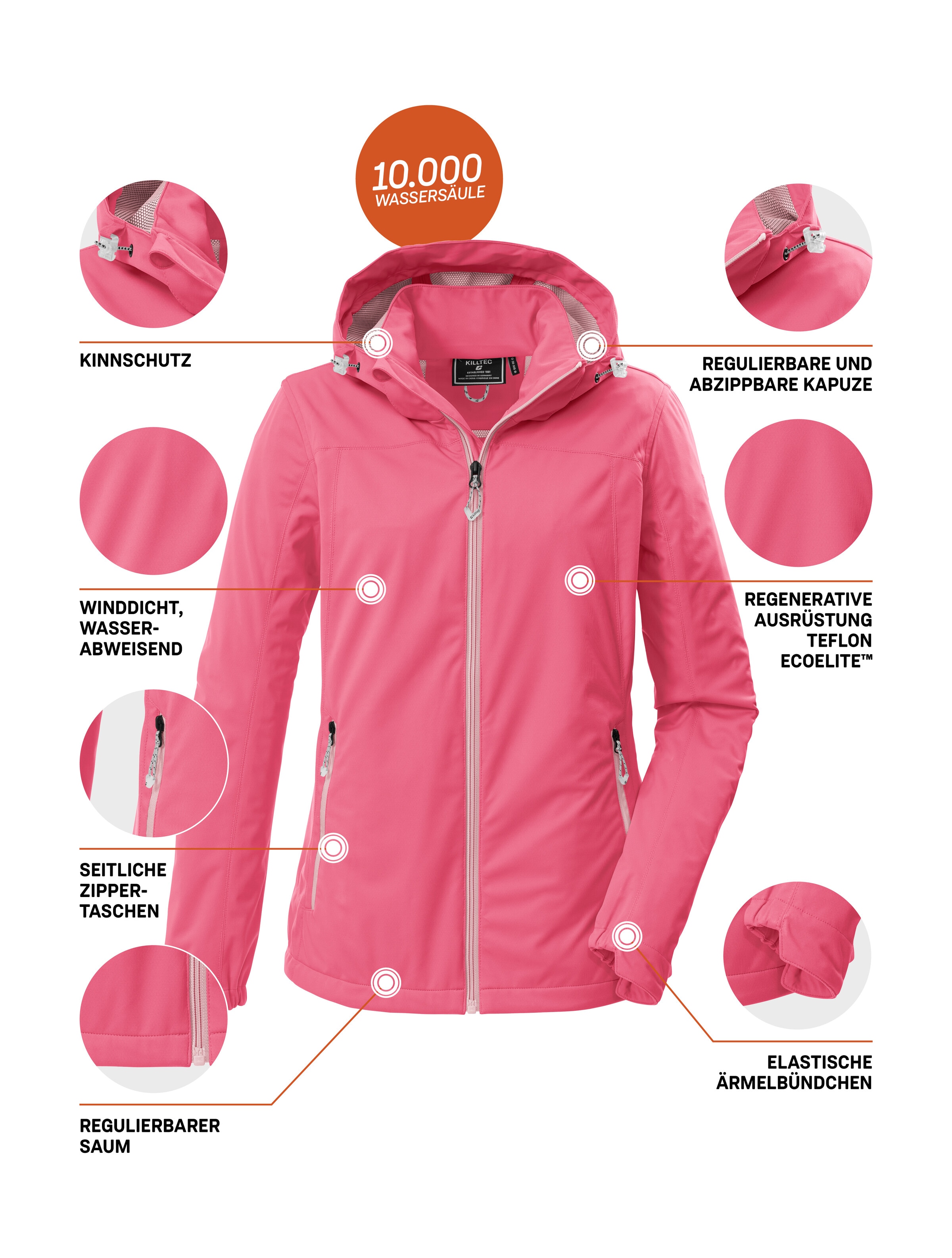 Killtec Softshelljacke »KOS 69 WMN SFTSHLL JCKT« Winddichte, wasserabweisende Damenjacke mit abnehmbarer Kapuze