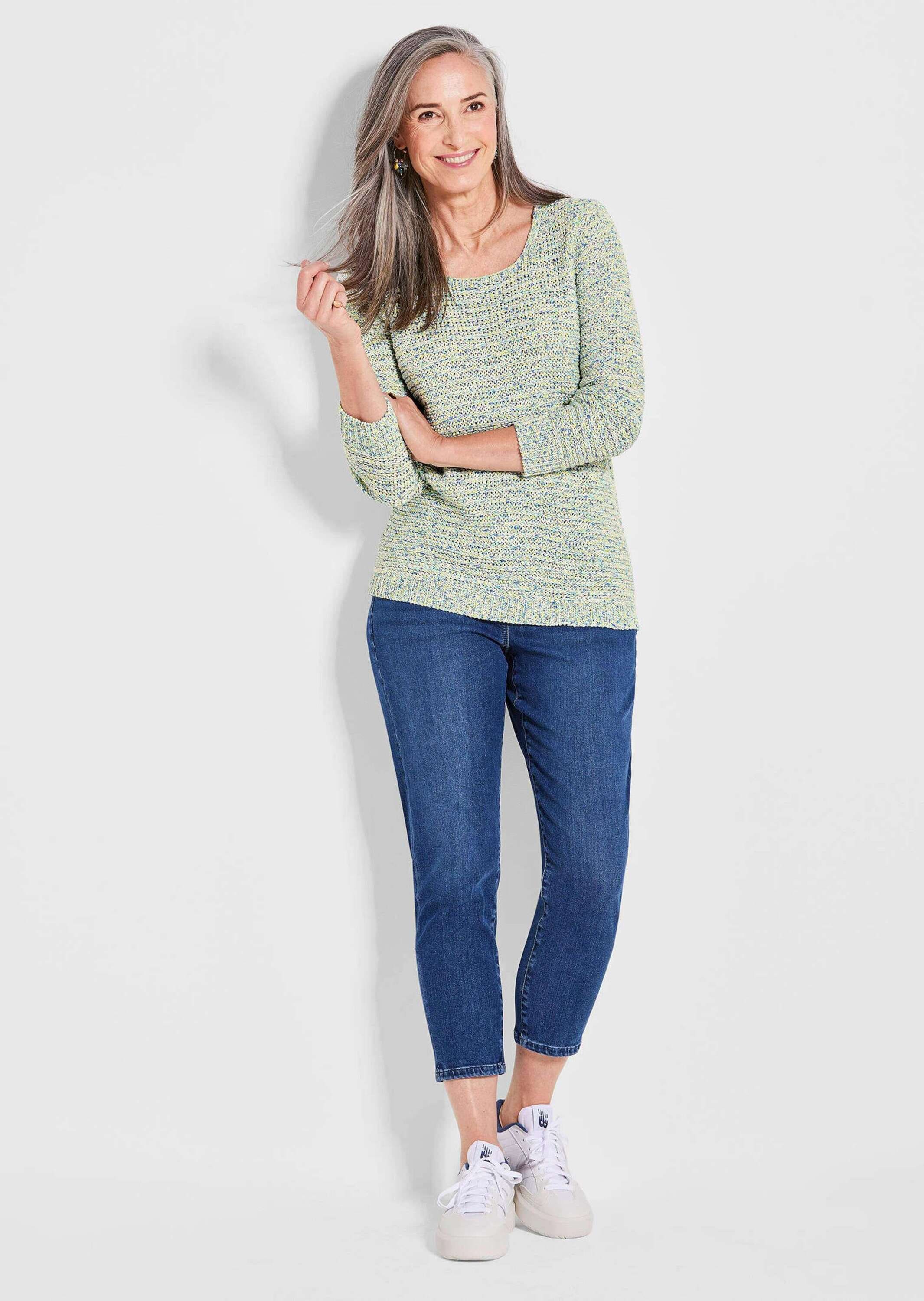 GOLDNER Rundhalspullover »Kurzgröße Strickoberteil mit Multicolor-Effekt« Bändchengarn