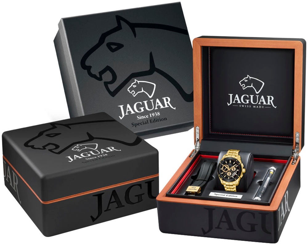 Jaguar Chronograph »Special Edition«, (Set, 3 tlg., Uhr mit Wechselband und Bandwechsler), Quarz,Armbanduhr,Herrenuhr,Swiss Made,Edelstahlarmband,Stoppfunktion