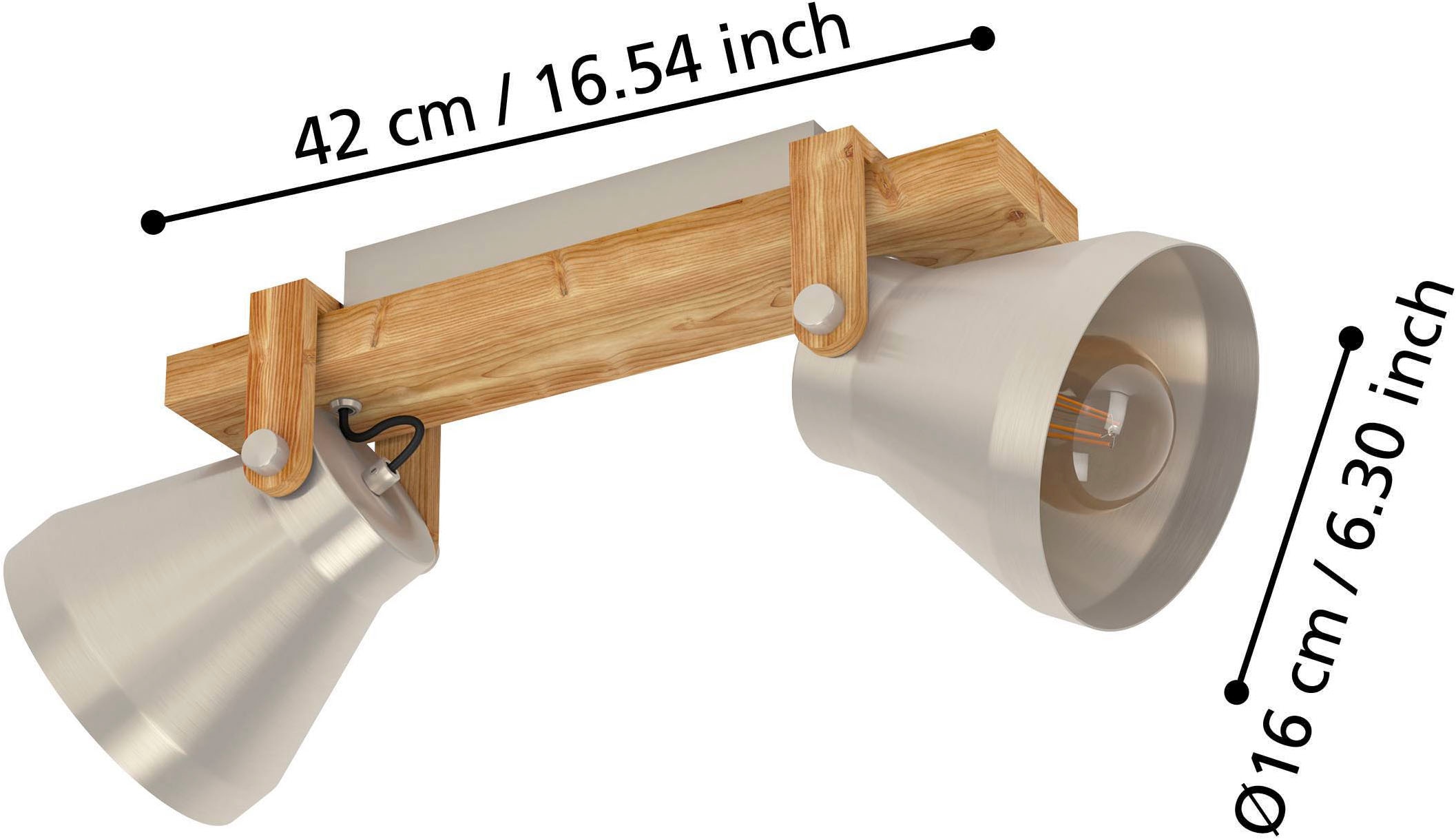 EGLO Deckenleuchte »Cawton Deckenleuchte, sandfarben, E27, IP44, Wohnzimmerlampe, Lampe« E27 1 Stk. EGLO Spot Cawton stahlfarben, braun rustikal 2X40W L:58,5 H:25 cm