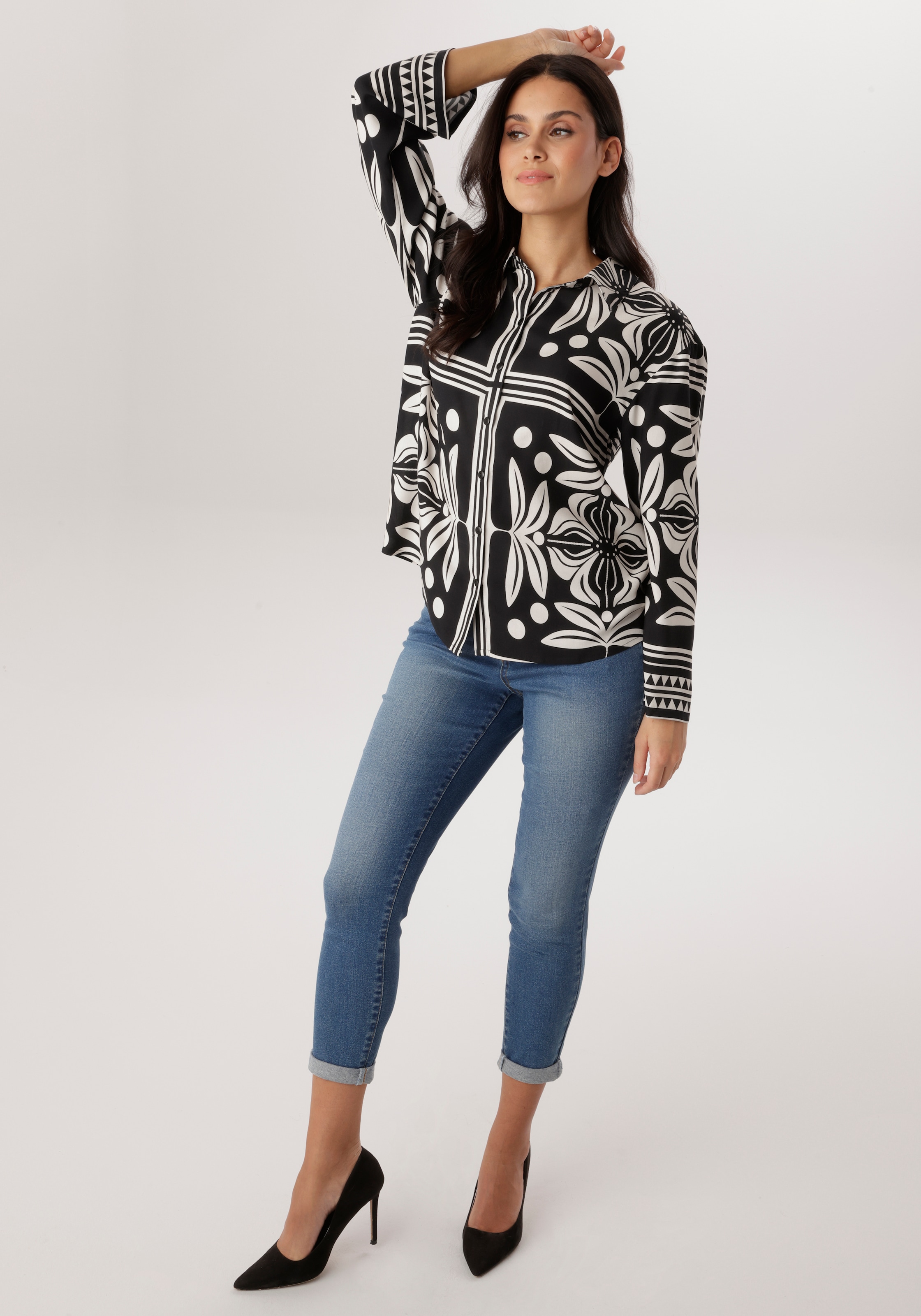 Aniston SELECTED Hemdbluse mit geometrischen Blumen-und Punktemuster- NEUE KOLLEKTION