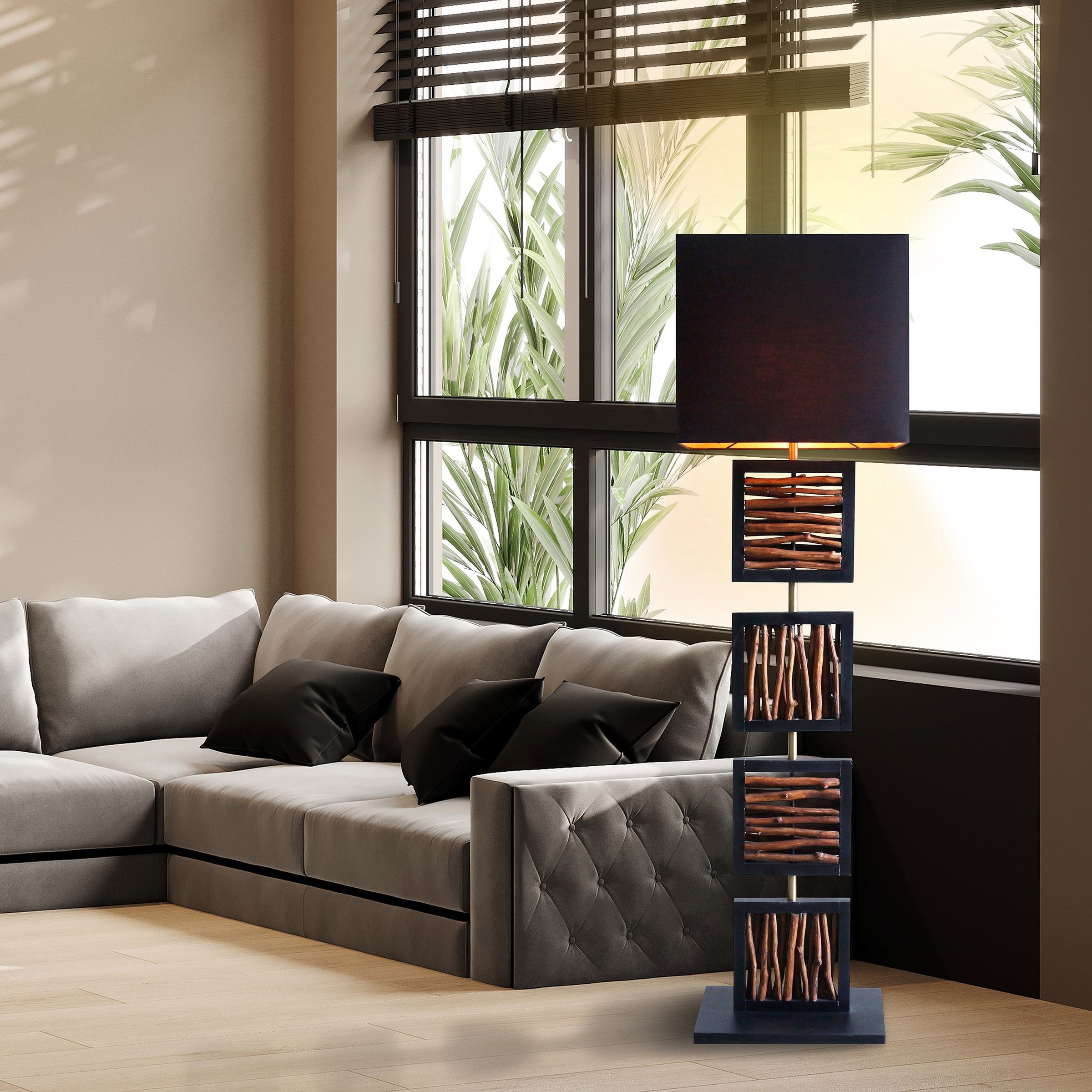 SalesFever Stehlampe »Treibholz« E27 1 Stk. Schirm innen goldfarben