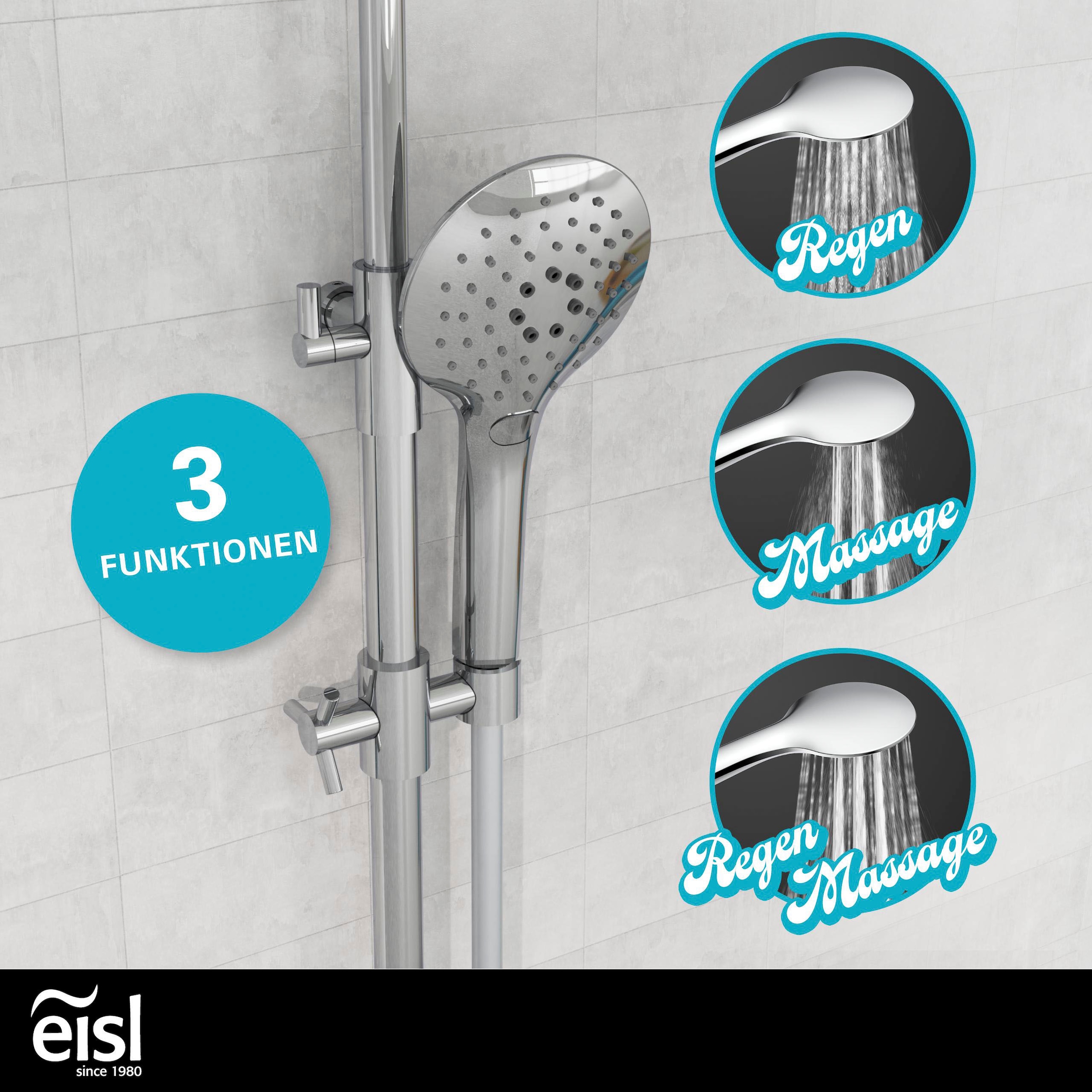 Eisl Stangenbrause-Set »FUTURA«, (Komplett-Set), mit Thermostatarmatur und Glasablage, Handbrause mit 3 Funktionen