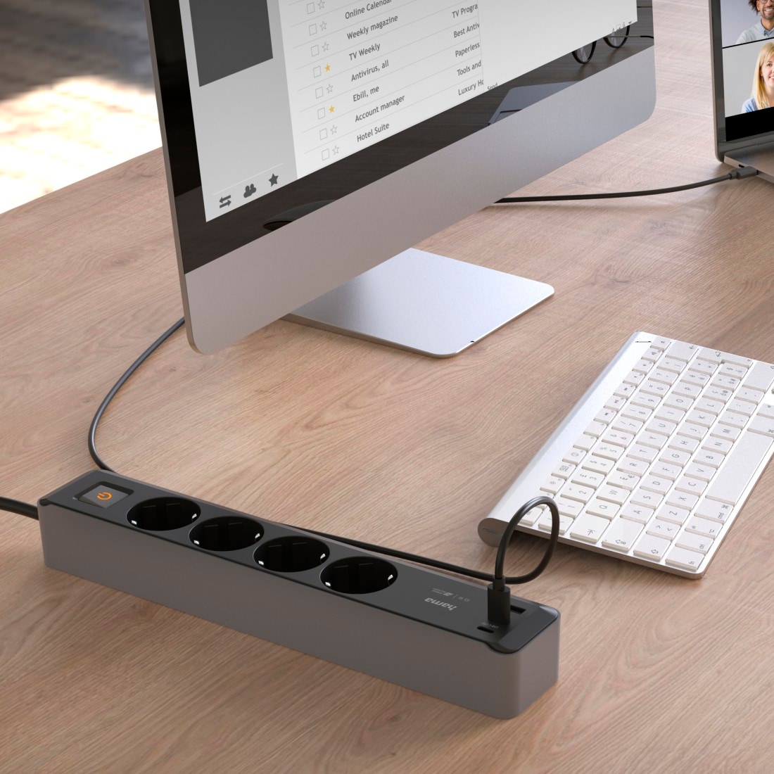 Hama Steckdosenleiste »7in1 Steckdosenleiste mit USB Netzteil 3fach, 65w Ladegerät, USB-C, PD«, 4-fach, (Ein- / Ausschalter-Schalterbeleuchtung-USB-Anschlüsse Schutzkontaktkupplung Kabellänge 1,4 m)