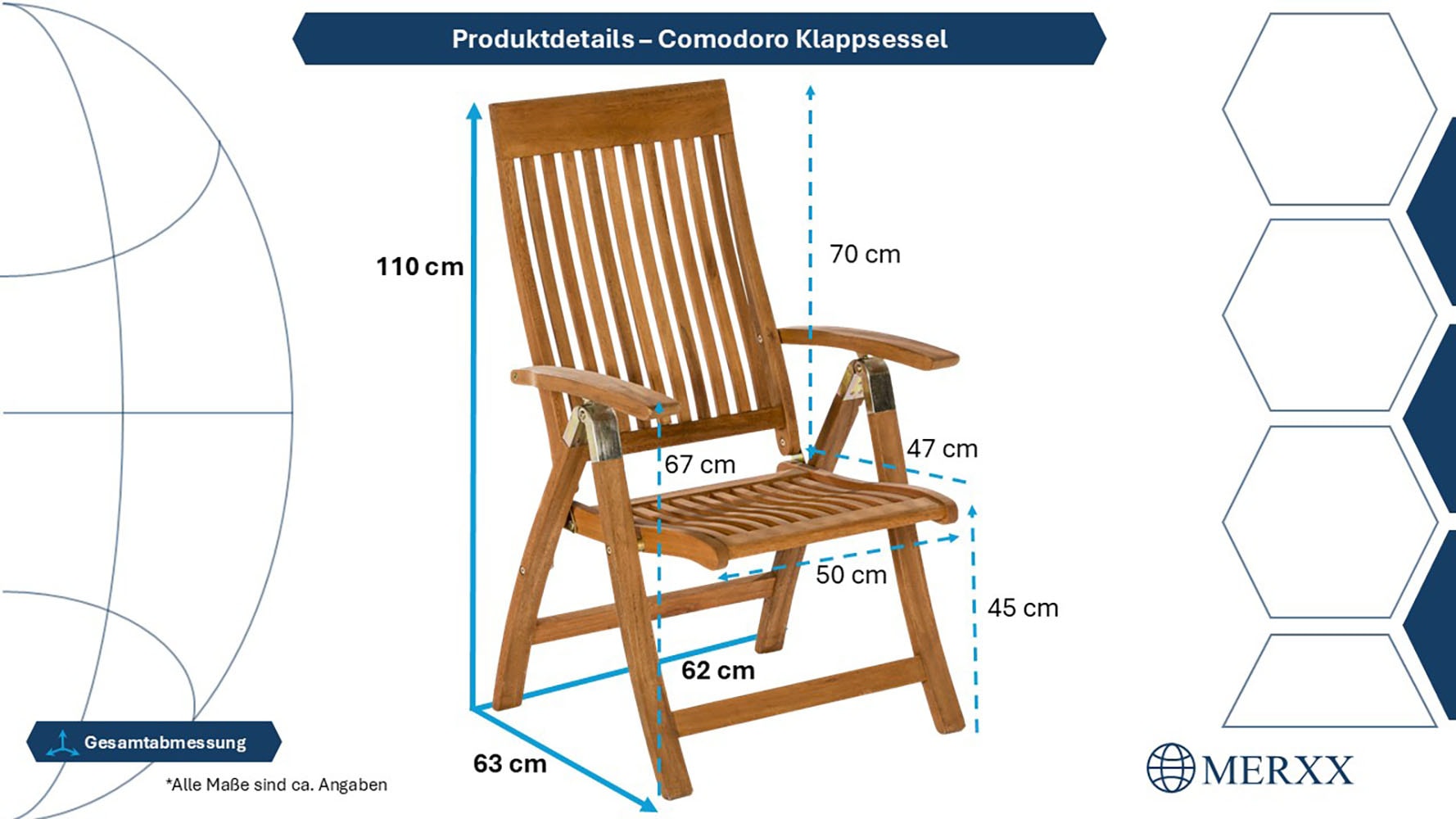 MERXX Gartenstuhl »Bordeaux, Eukalyptusholz« (Set) 2 Stk.klappbar, verstellbar