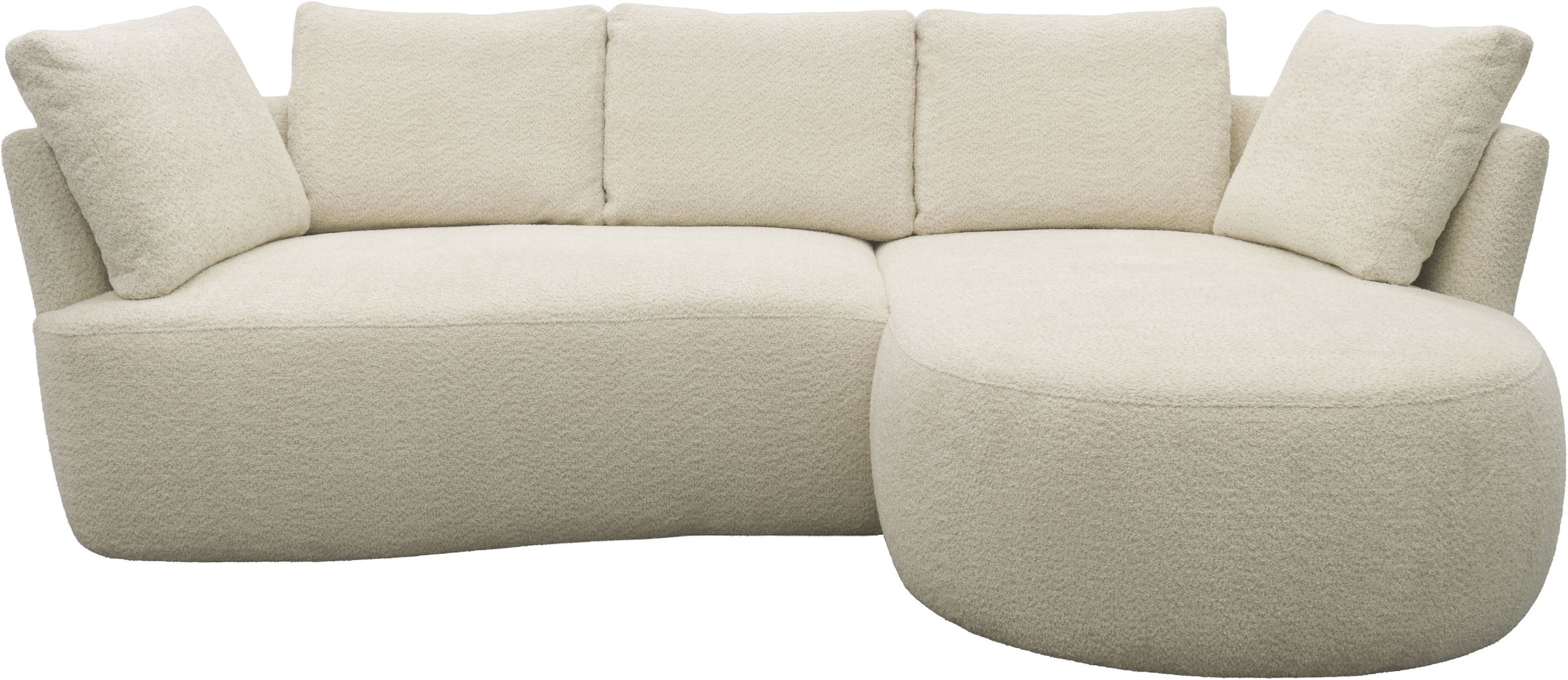 DOMO collection Ecksofa »Lumin, B/T: 267/170 cm, abgerunde Form, charmantes Design, cozy chic« Mit Federkern und 5 Rückenkissen ausgestattet