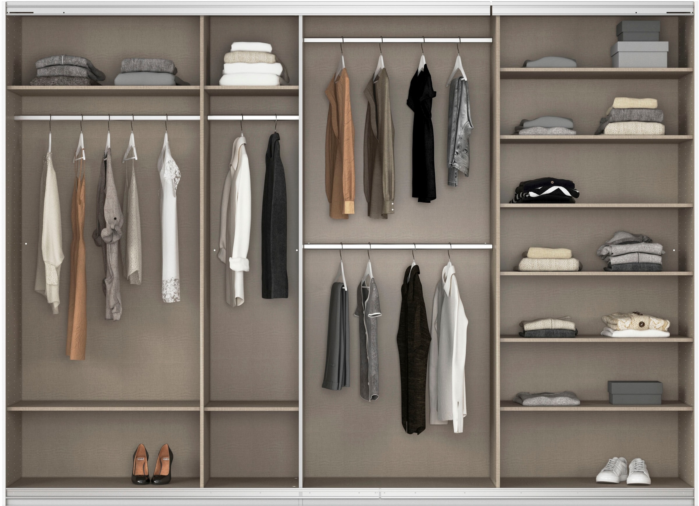 rauch Schwebetürenschrank »Kleiderschrank Kleiderschränke Schrank Garderobe AGORDO mit Glasfront«, durchdachte Innenausstattung, in 4 Breiten und 2 Höhen MADE IN GERMANY