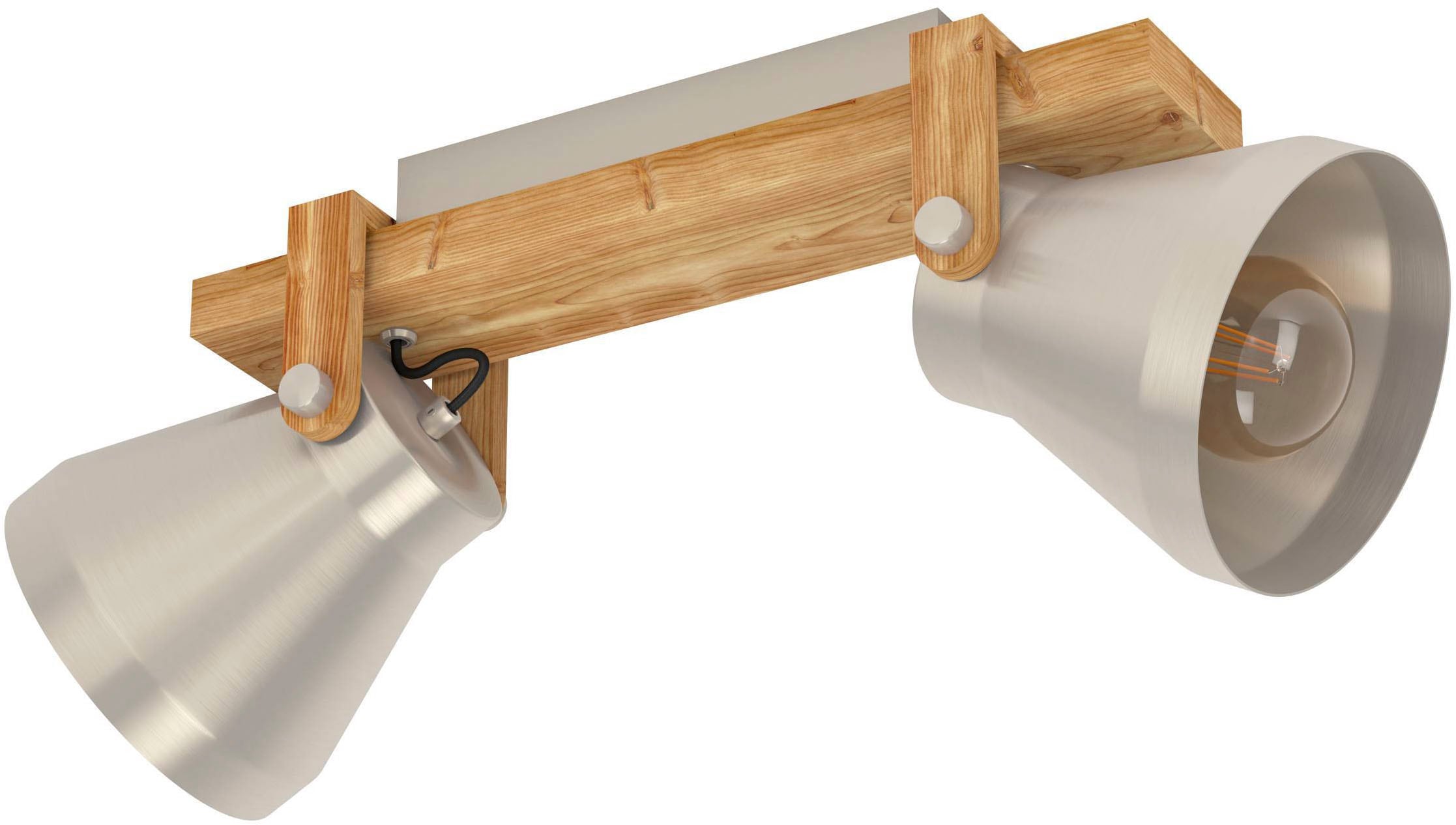 EGLO Deckenleuchte »Cawton Deckenleuchte, sandfarben, E27, IP44, Wohnzimmerlampe, Lampe« E27 1 Stk. EGLO Spot Cawton stahlfarben, braun rustikal 2X40W L:58,5 H:25 cm