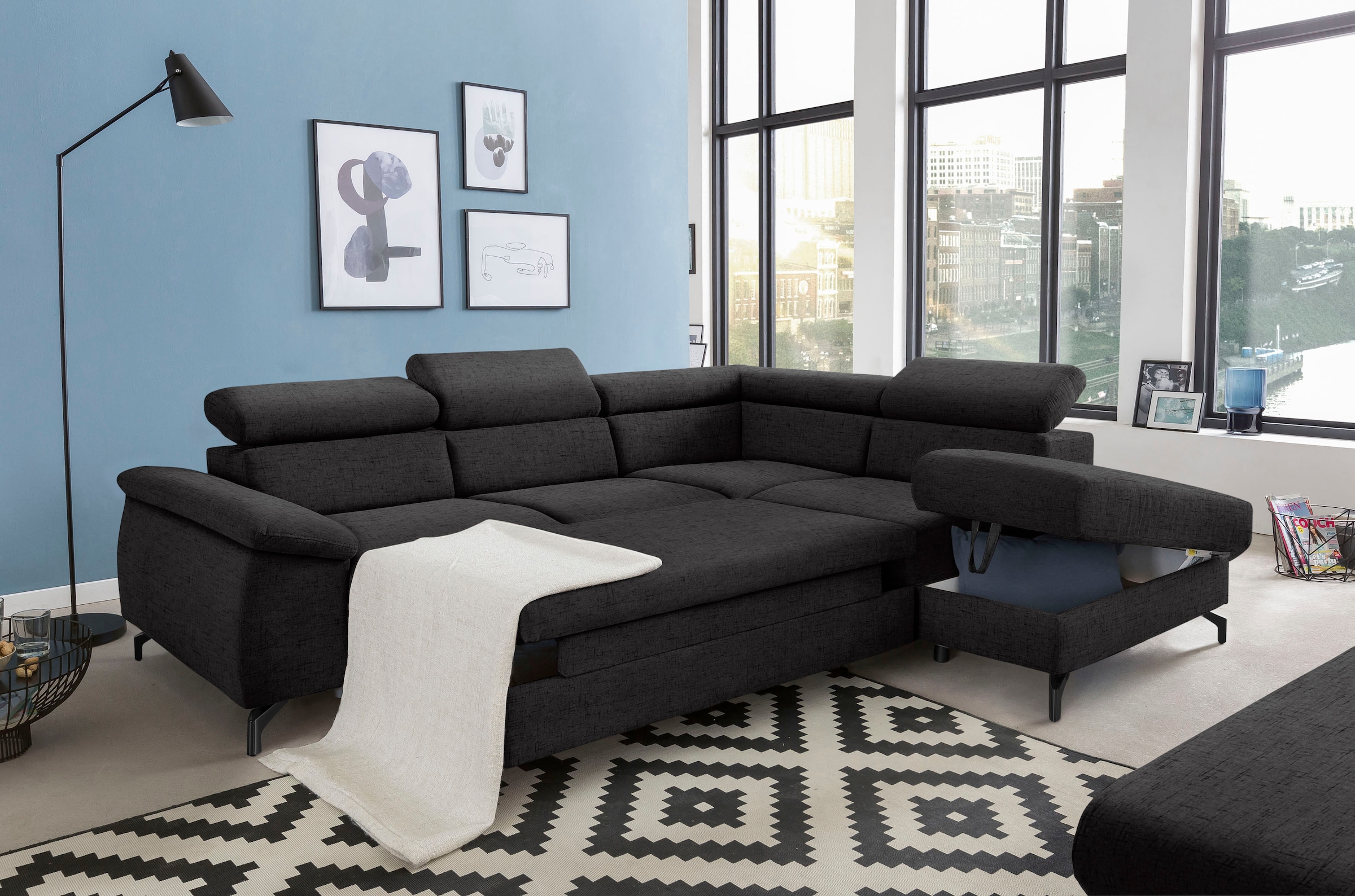 COTTA Ecksofa »Komaris L-Form«, mit Kopfteilverstellung, wahlweise mit Bettfunktion & Bettkasten