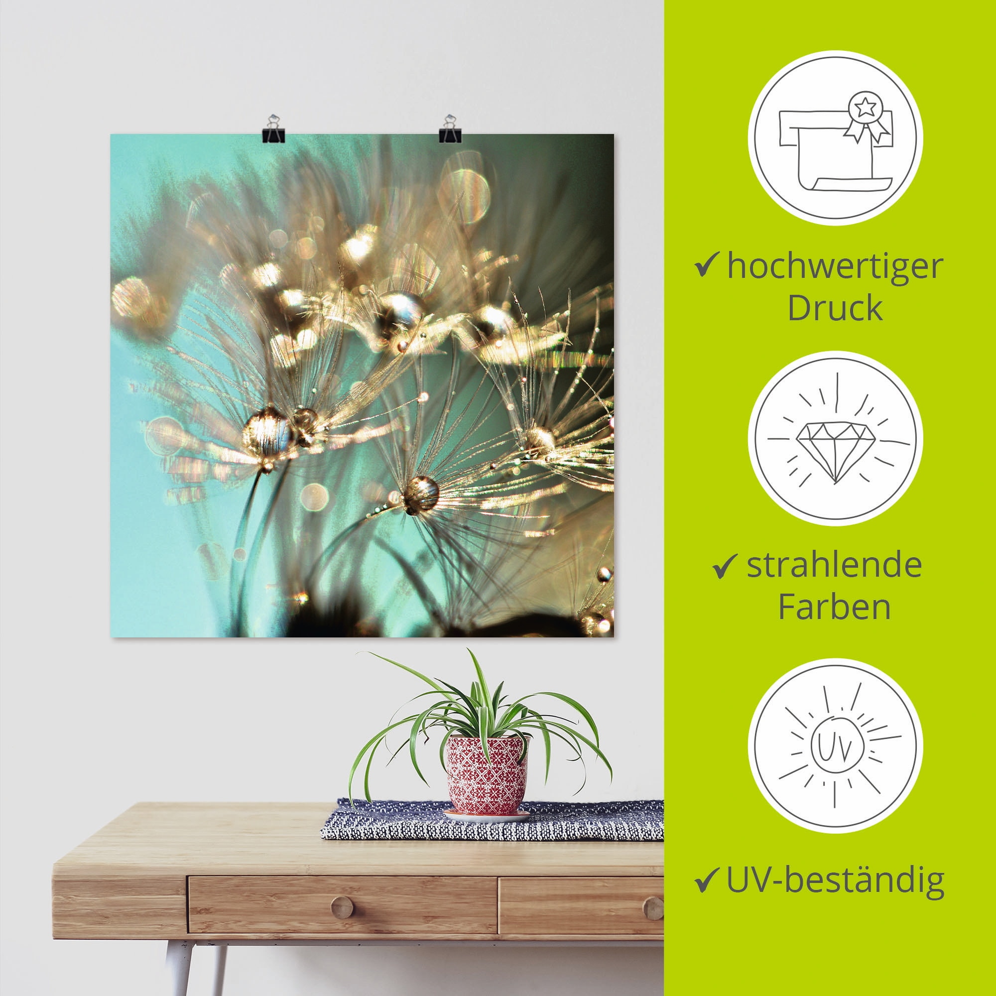 Artland Poster »Pusteblume glänzendes Gold« Blumen 1 Stk. tlg. ohne Rahmen