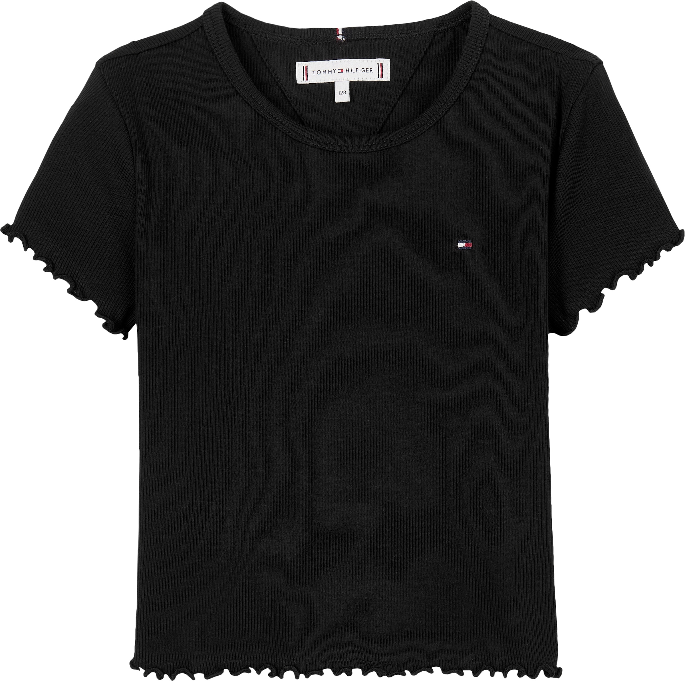 Tommy Hilfiger T-Shirt »ESSENTIAL RIB TOP SS«, mit Babylock-Kanten, mit Logostickerei