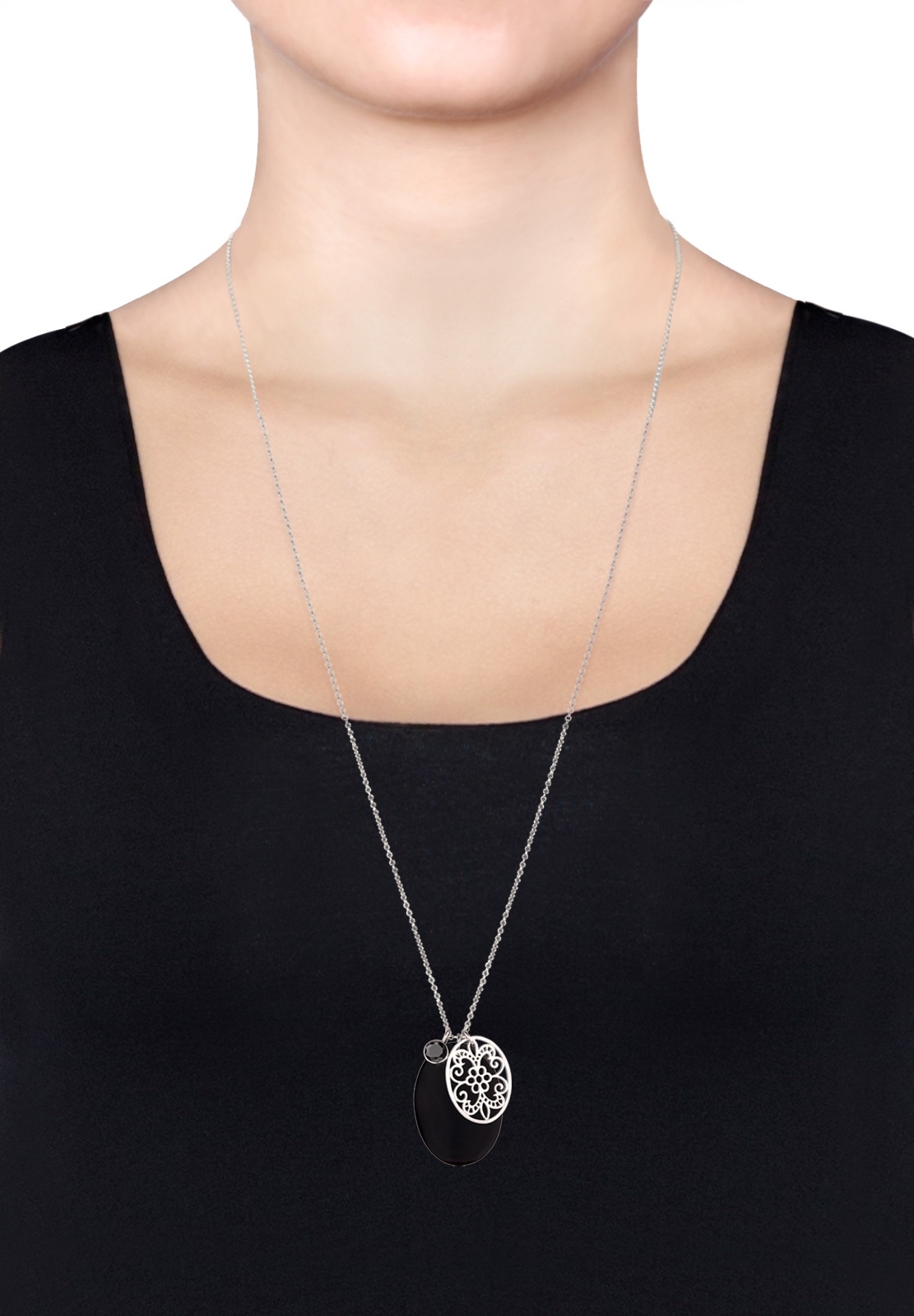 Elli Lange Kette »Halskette Perlmuttscheibe Ornament Zirkonia 925 Silber«