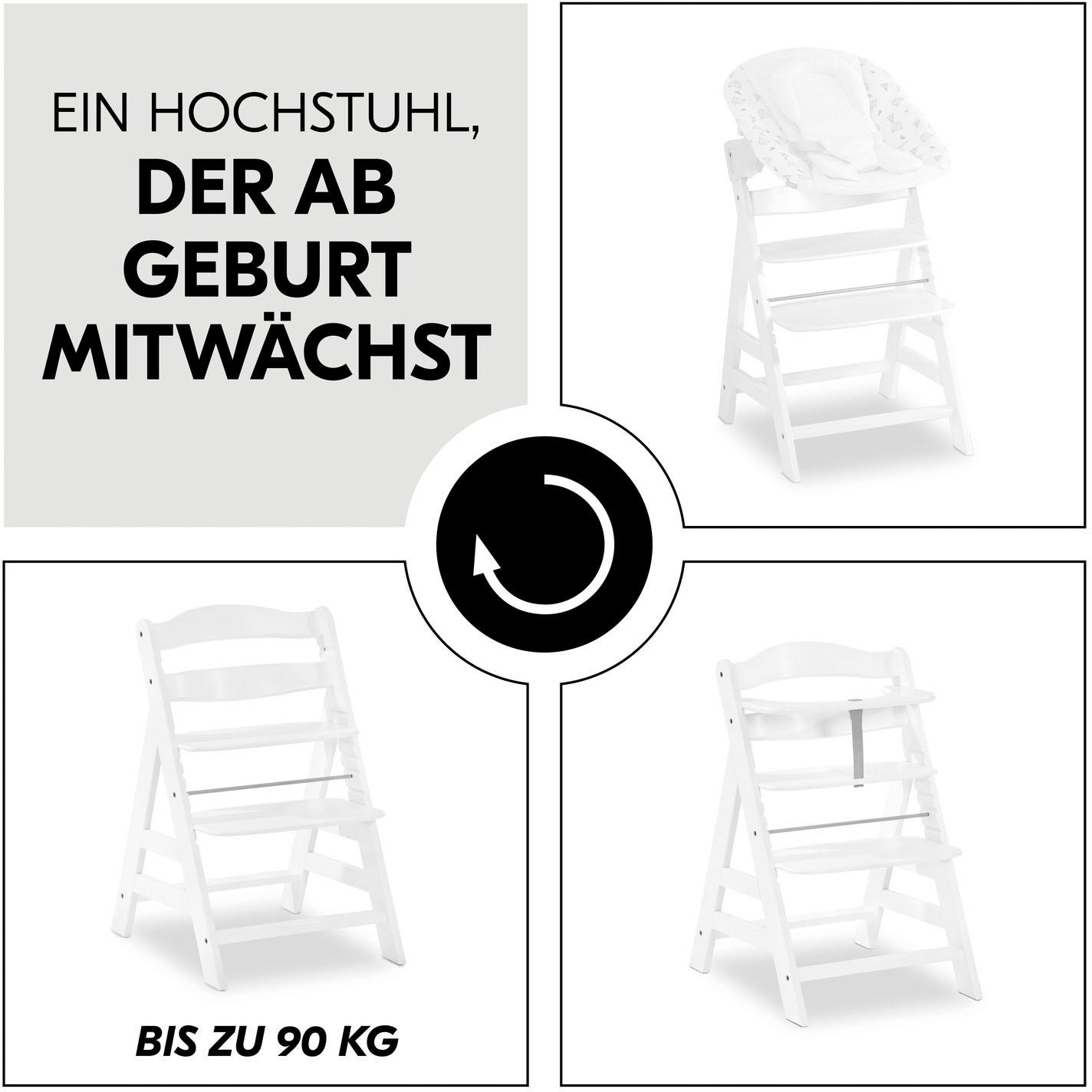 Hauck Hochstuhl »Alpha+, weiß + Sitzauflage Rainbow«, (Set), 3 St.