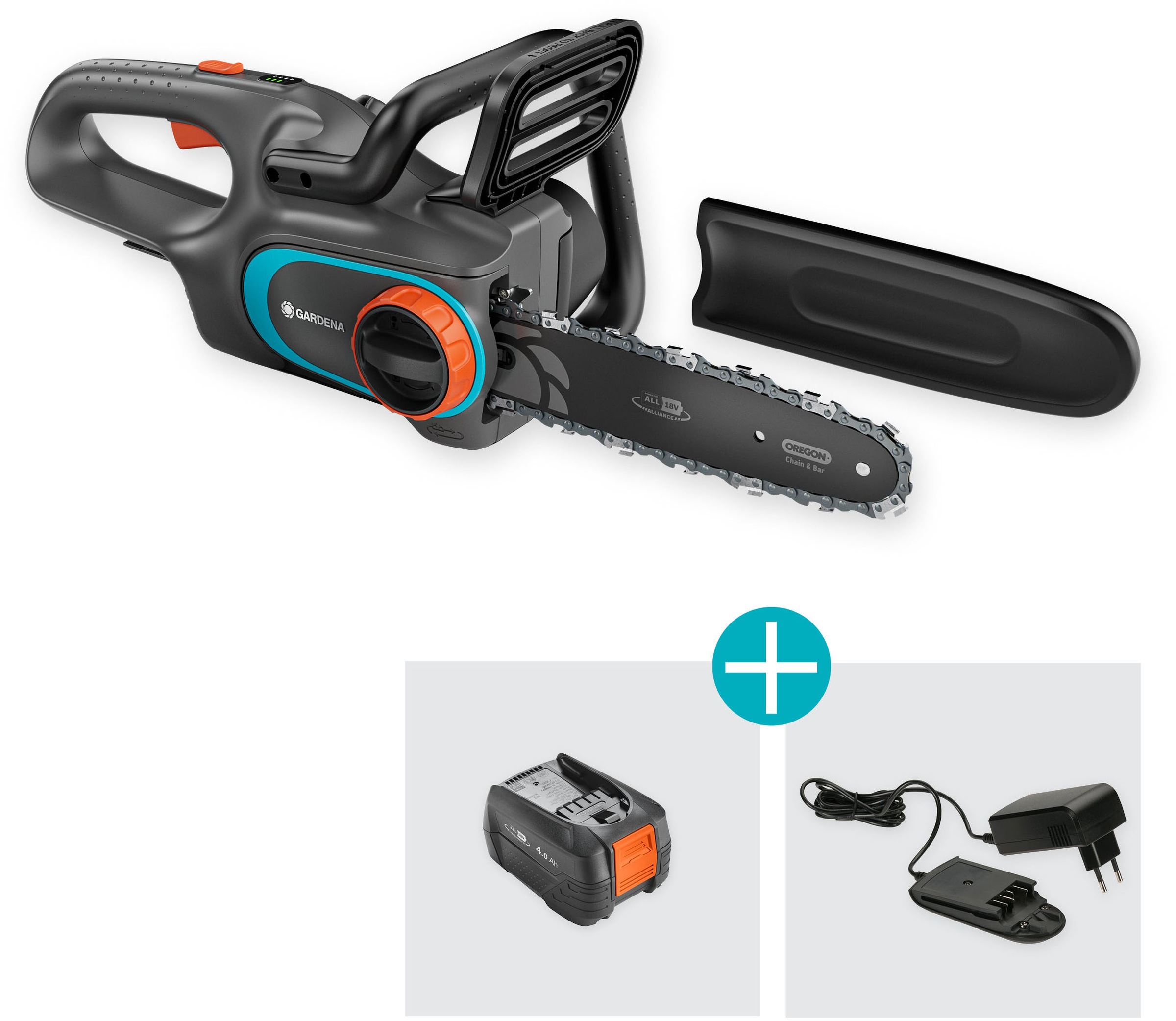 GARDENA Akku-Kettensäge »PowerSaw 250/18V P4A Ready-To-Use Set« inkl. Akku und Ladegerät,  Zum Schneiden von Ästen im Garten