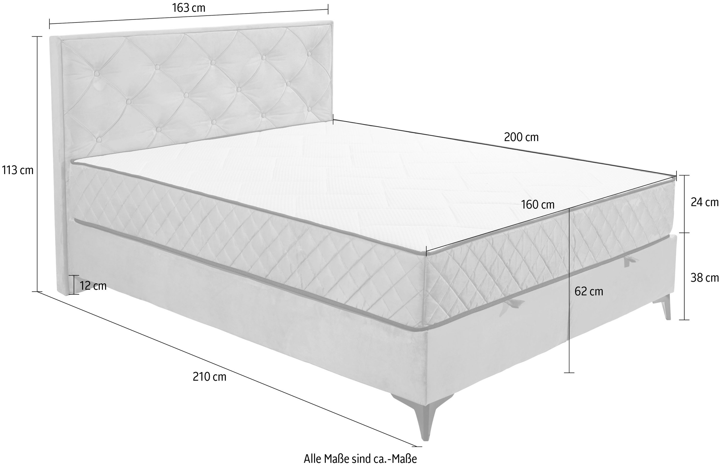 ED EXCITING DESIGN Boxbett »Monroe inkl. Bettkasten, erhältlich in den Breiten 160cm & 180cm«, Duo-Matratze - feste Seite mit Kokosmatte
