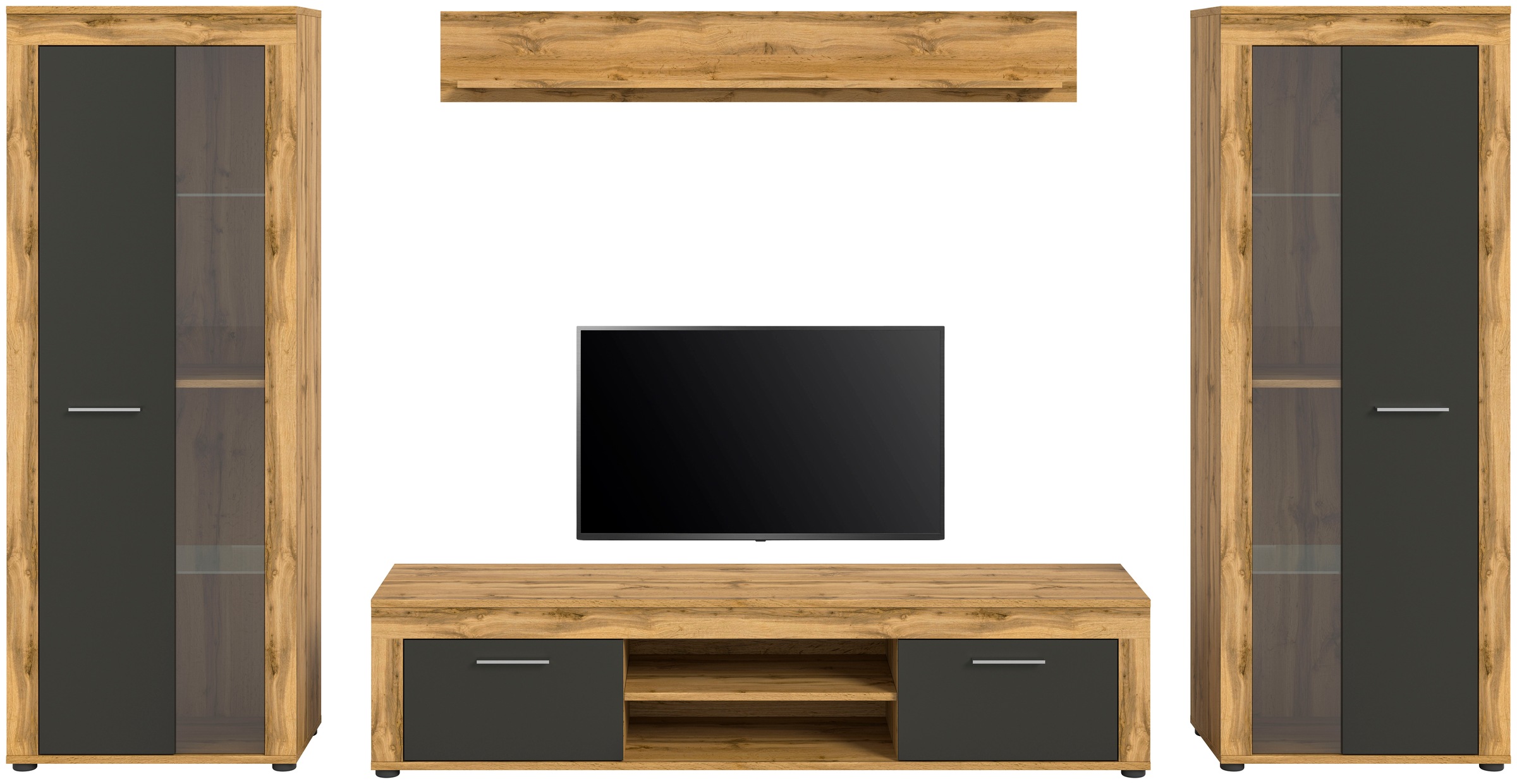 INOSIGN Wohnwand »Aosta, Breite 310cm, best. aus: 2x Vitrine, Lowboard, Wandboard«, Wohnwand, Kombination, Anbauwand, Möbel Set, Schrankwand, Möbel Kombi