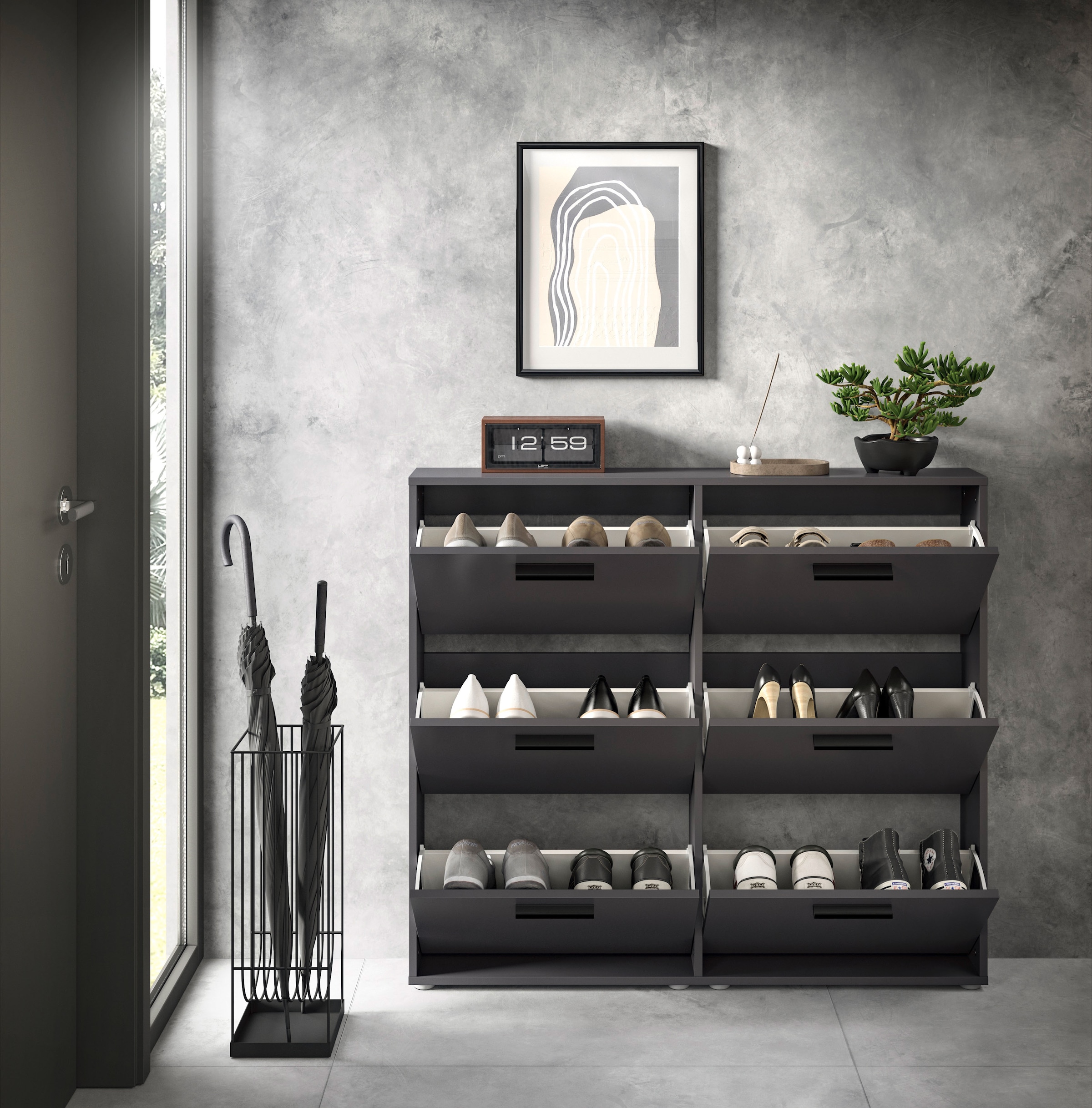 HBZ Schuhkommode »Sam Schuhkipper, Schuhschrank BxHxT 116x103x17 cm«, (1 St.), mit 6 Klappen