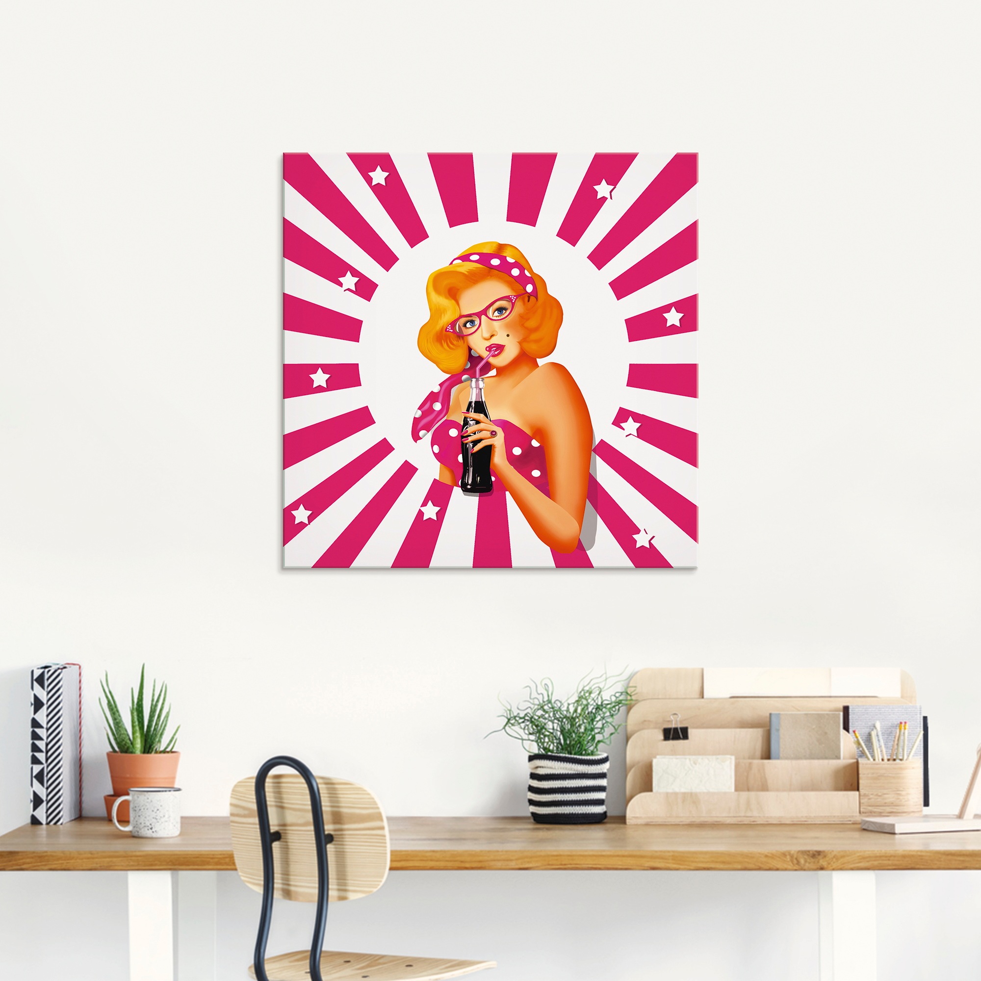 Artland Glasbild »Rockabilly Pin-up-Girl auf Streifen«, Frau, (1 St.), in verschiedenen Größen