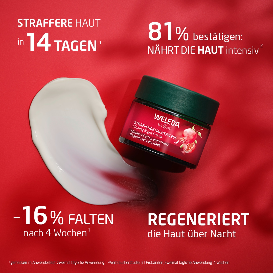 WELEDA Nachtcreme »STRAFFENDE NACHTPFLEGE GRANATAPFEL & MACA-PEPTIDE« mindert Falten und strafft, regeneriert die Haut über Nacht