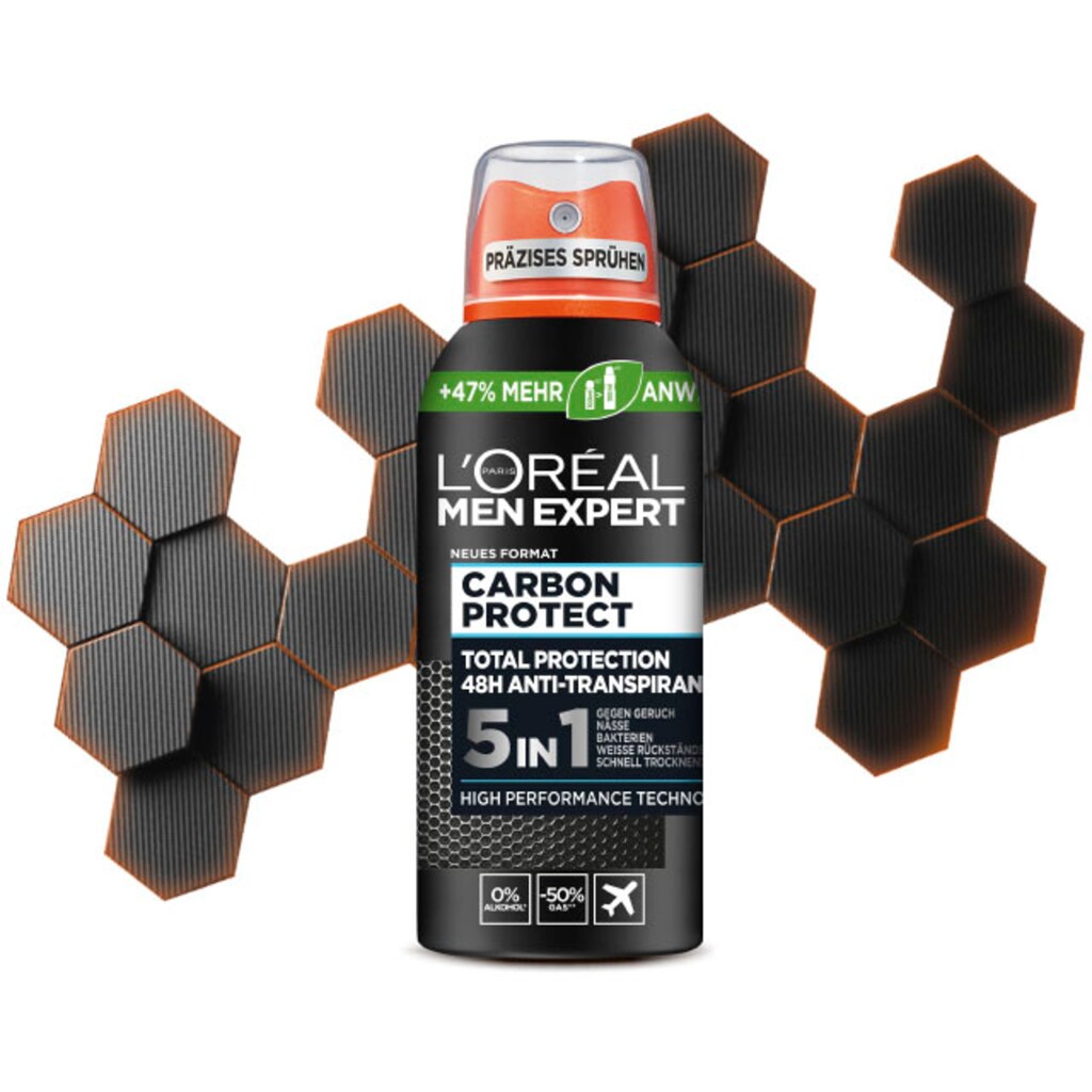 L'ORÉAL PARIS MEN EXPERT Deo-Spray »Deo Carbon Protect«, (Packung, 6 tlg.)