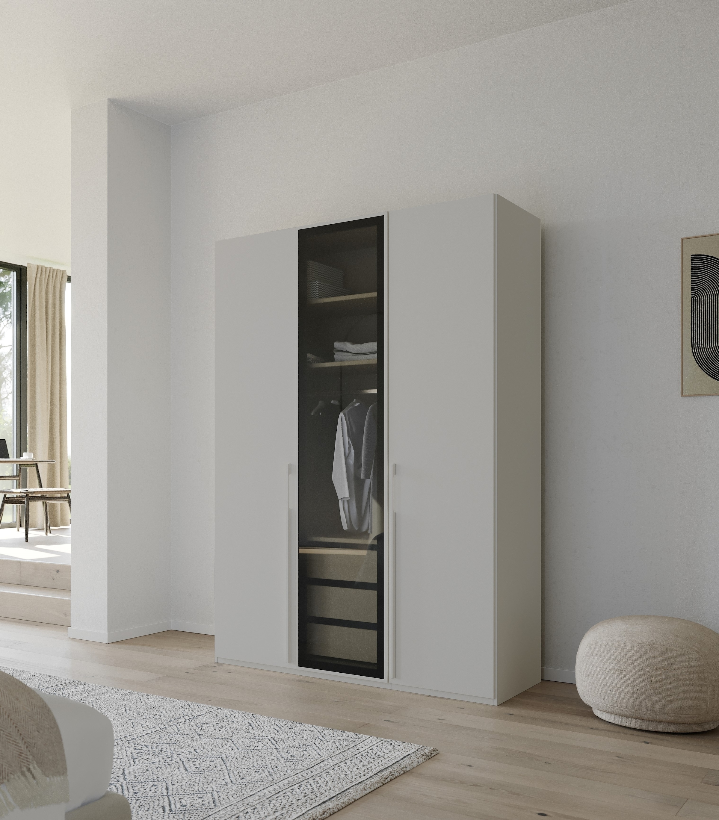 rauch Drehtürenschrank »Kleiderschrank Schrank Garderobe SKAT SHINE mit hochwertigem,« transparentem Grauglas inkl. umfangreichem Zubehör MADE IN GERMANY