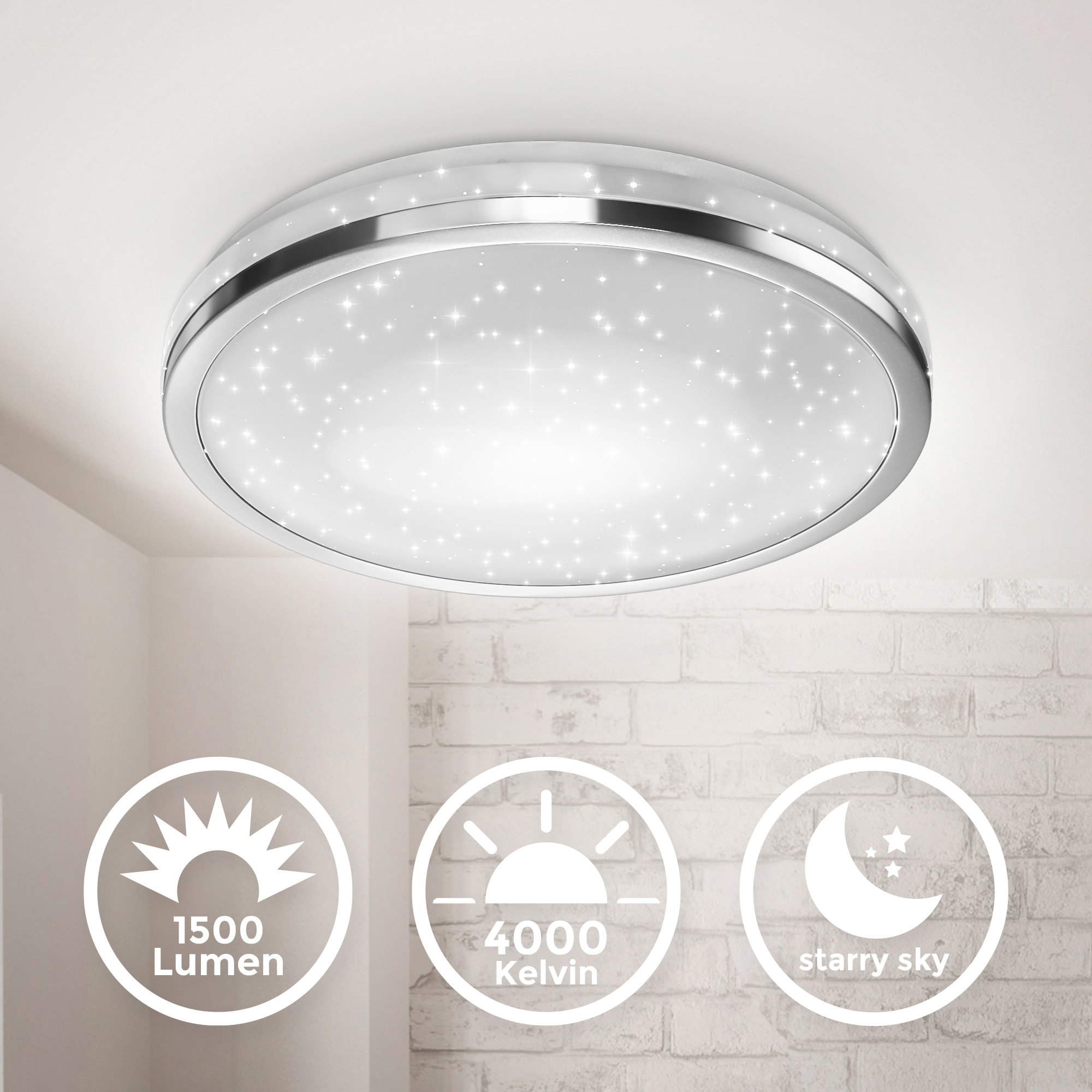 B.K.Licht LED Deckenleuchte, 1 flammig, Leuchtmittel LED-Modul | LED fest integriert, Deckenlampe mit Sternendekor, 15W LED Platine 1500lm, neutralweiß