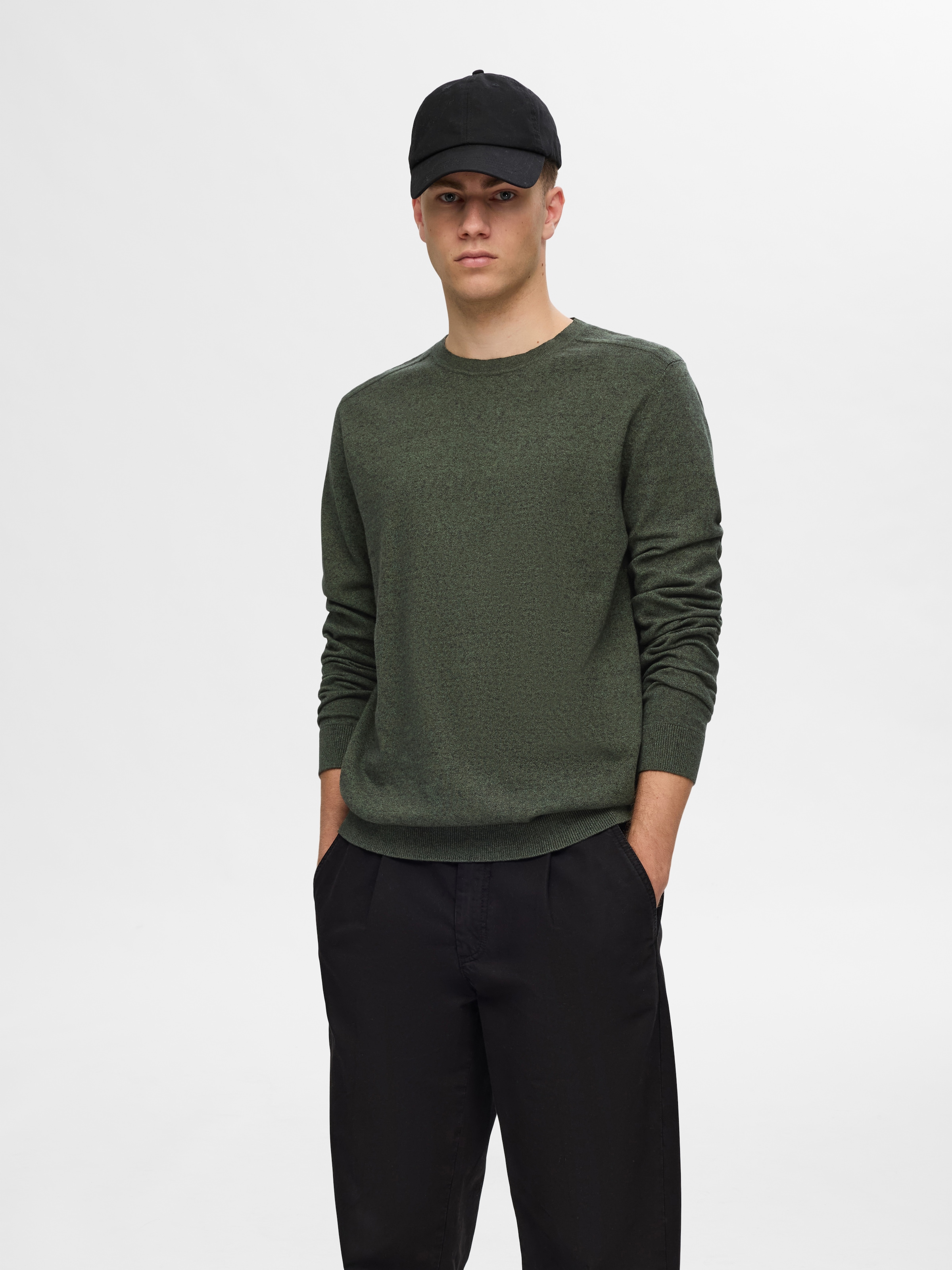 SELECTED Rundhalspullover »SLHBERG CREW NECK NOOS« Baumwolle, regular fit