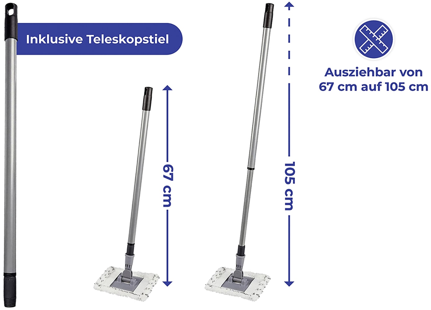 Maximex Wischmopp »Profi«, Bodenwischer Set mit ausziehbarem Teleskopstiel, 2 x Wischbezug