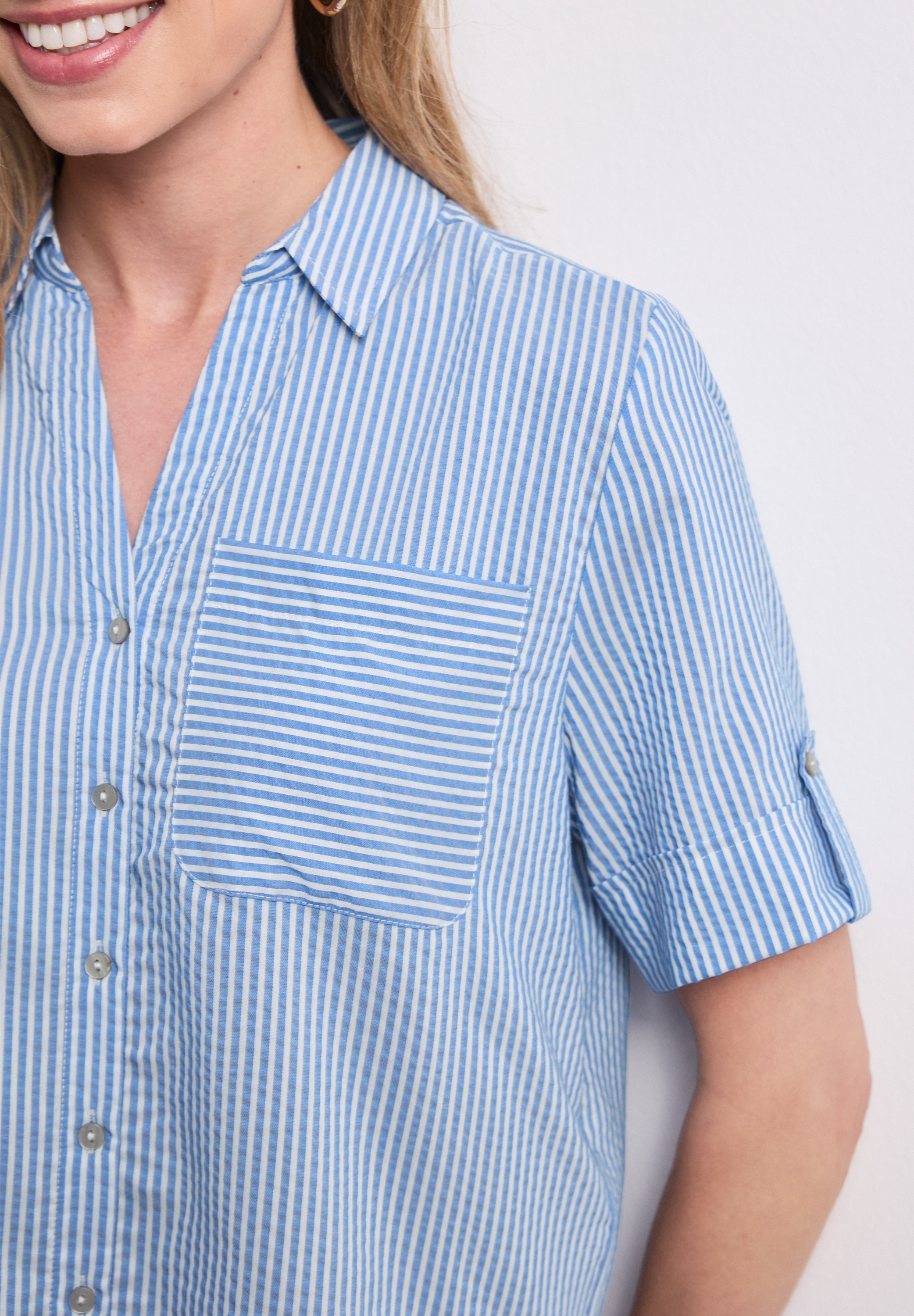 STREET ONE Hemdbluse Gestreifte Sommerbluse mit Turn-Up-Details