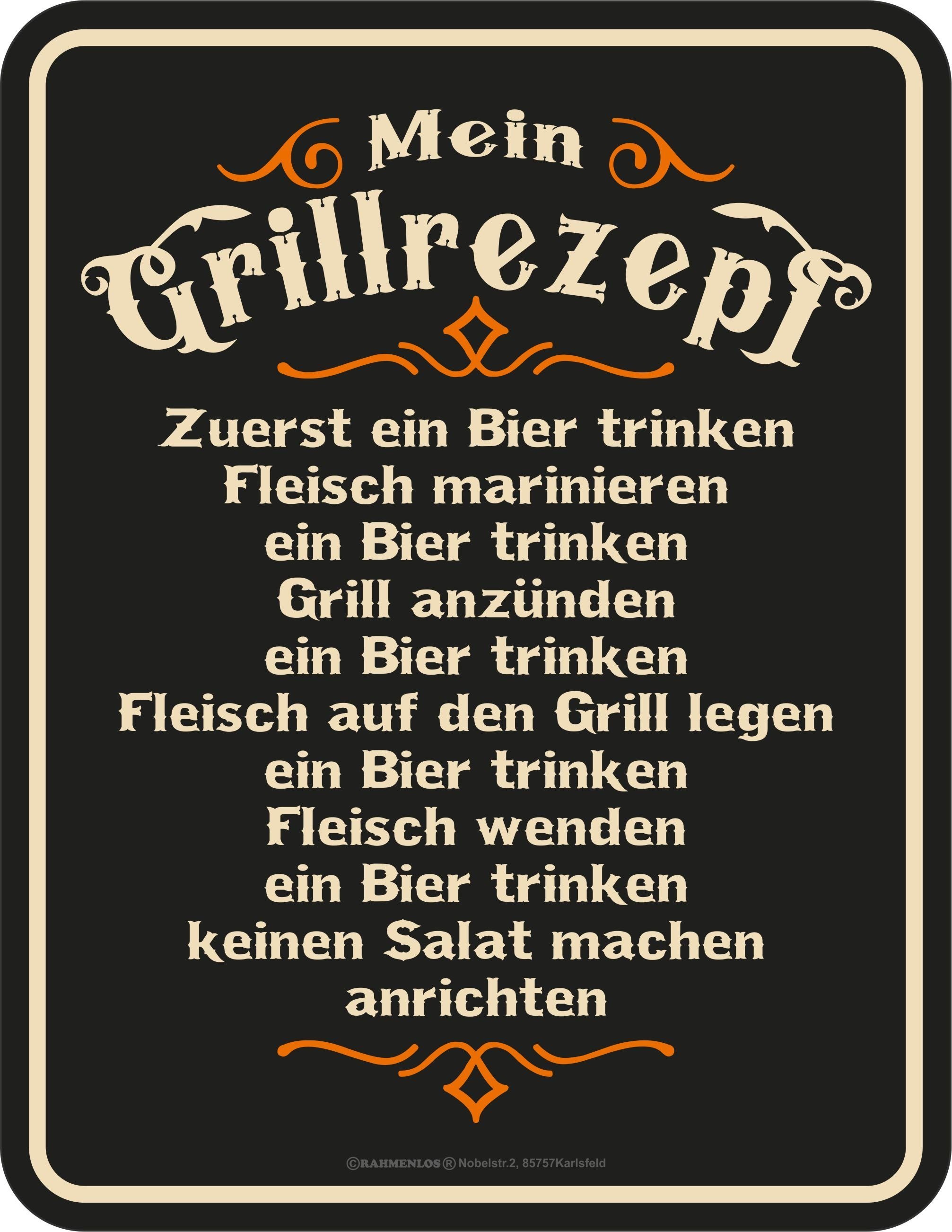 Rahmenlos Blechschild für den BBQ Grill-Fan