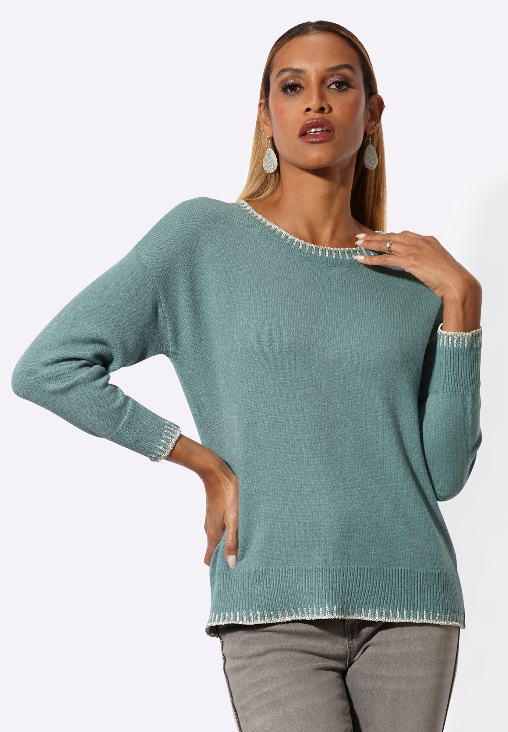 creation L Strickpullover »Modal-Mix-Pullover Langarm-Pullover mit Glanzgarn«