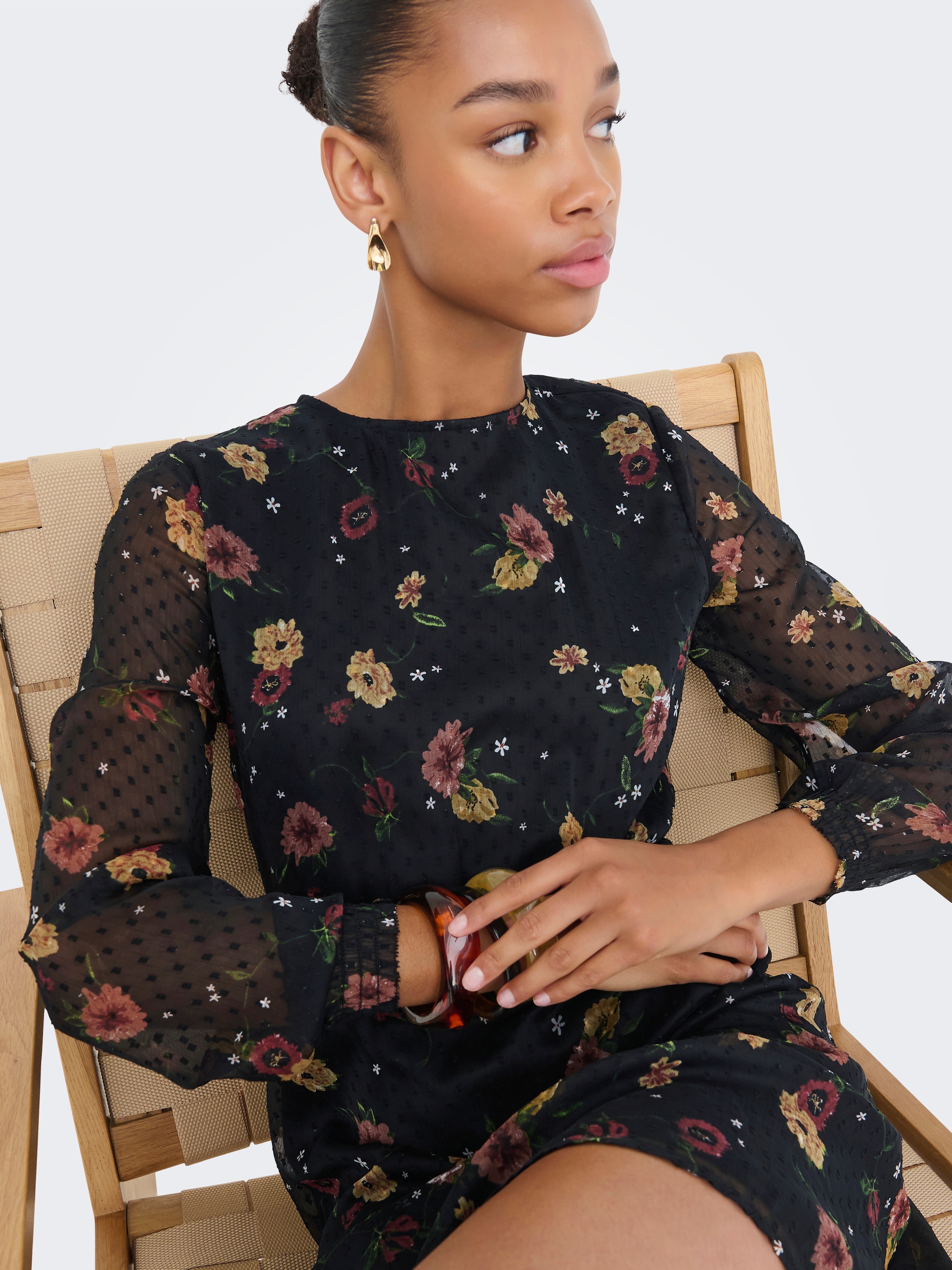 ONLY Druckkleid »ONLELIZA LIFE LS O-NECK DRESS WVN«, Sommerkleid