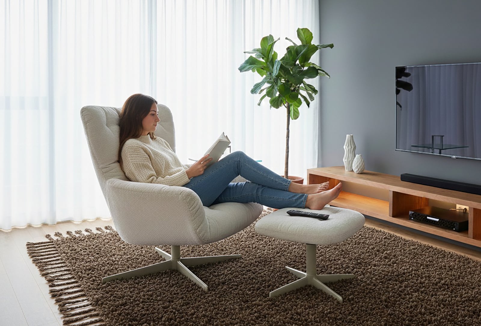 Jahnke Sessel »LOUNGE COSY TWIST PLUS« Loungesessel inkl. Hocker, bequeme Polsterung & Armlehnen, drehbar