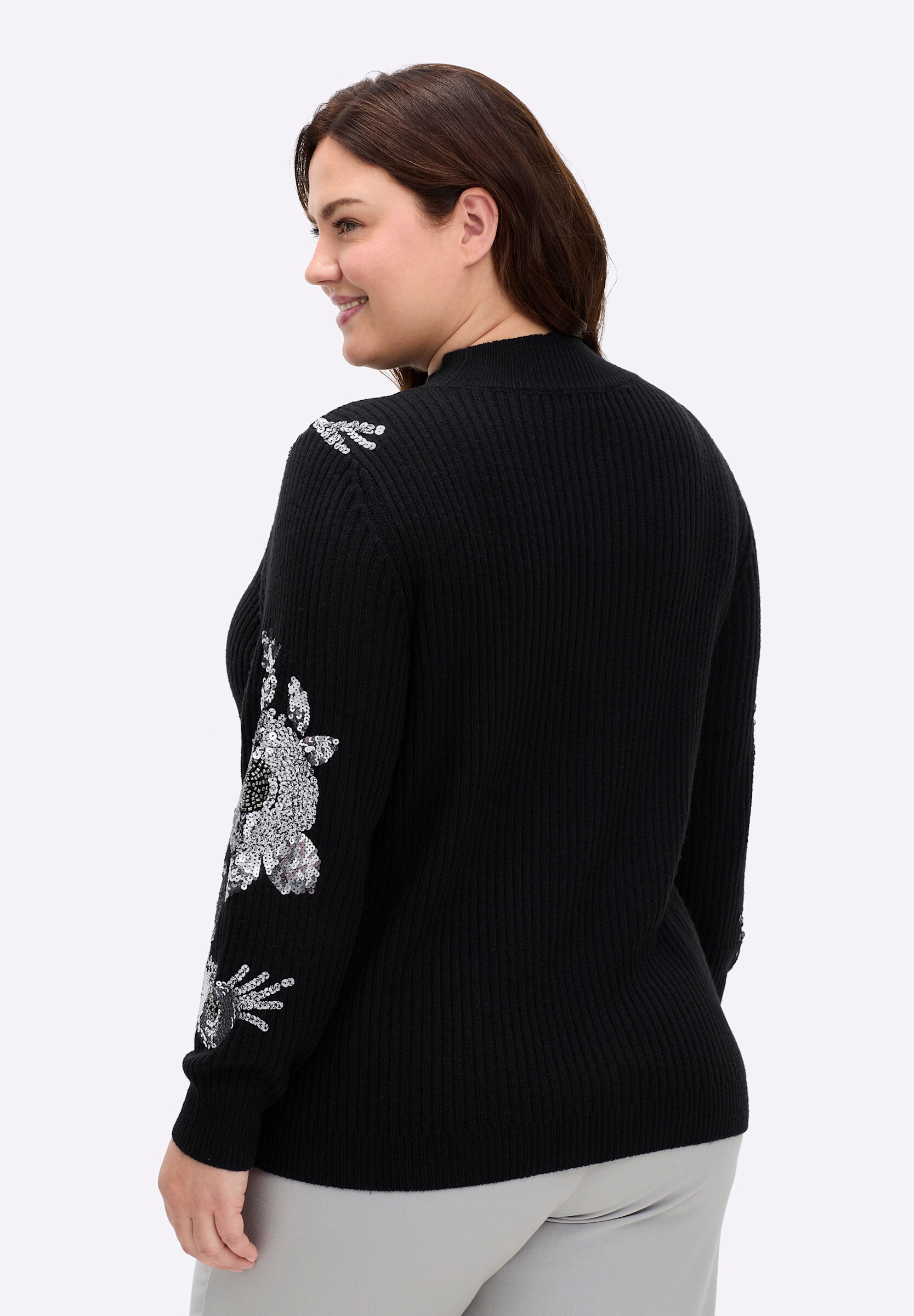 sheego by Joe Browns Strickpullover »Pullover Pullover mit Stehkragen und Paillettenstickerei«