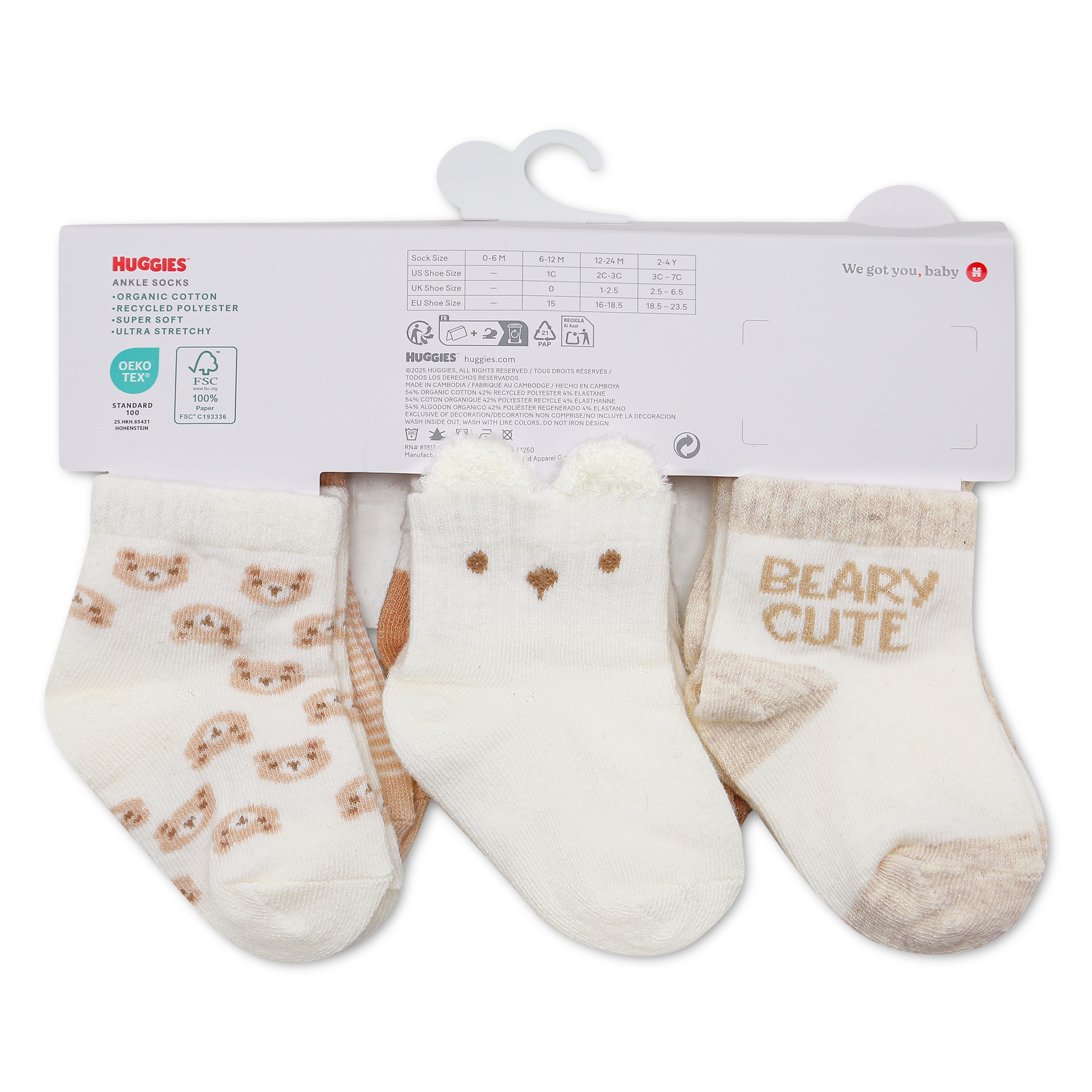 HUGGIES babywear Kurzsocken »HGHN 6PK QUARTER SOCKS« Packung, 6 Paar tlg. 6er Pack Baby-Socken mit Bärchen-Mtoiven