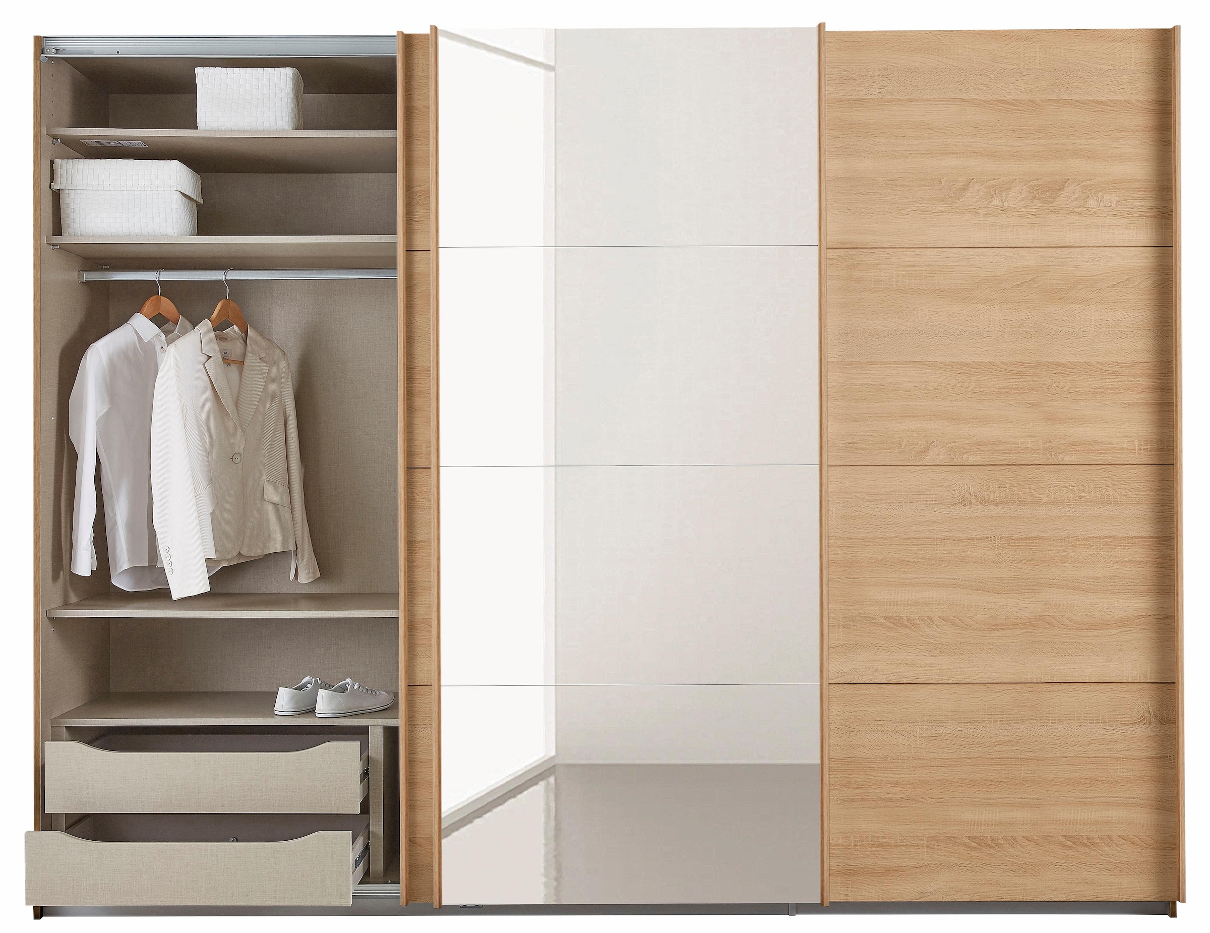 rauch Schwebetürenschrank »Kleiderschrank Schrank Garderobe Schlafzimmerschrank TUBONA«, inkl. Schubkasteneinsatz und zusätzlichen Einlegeböden MADE IN GERMANY