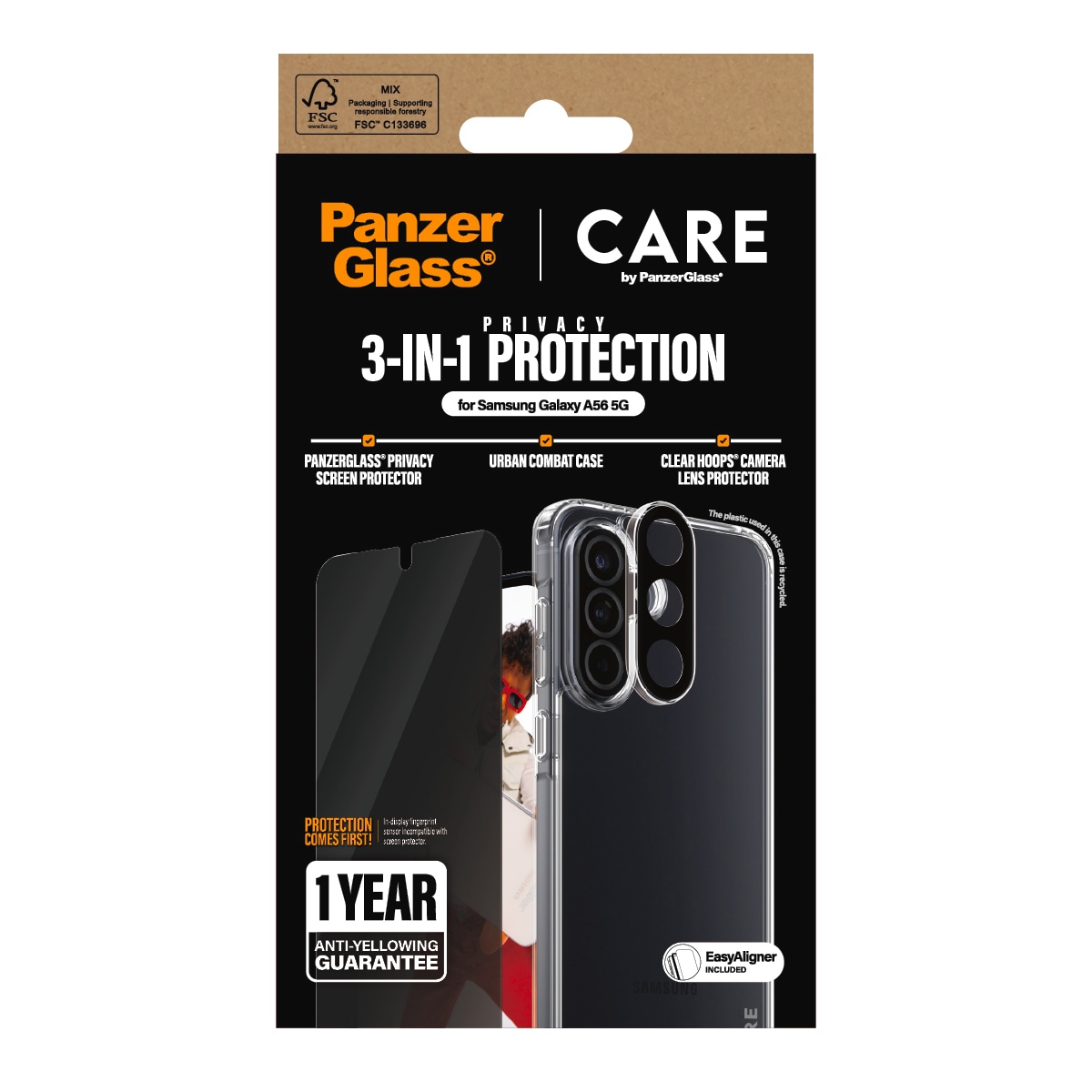 CARE by PanzerGlass Displayschutzglas »3-in-1 Protection Urban Combat Case + Screen Protection + Hoops«, für Samsung Galaxy A56, Displayschutzfolie, Schutzfolie, Bildschirmschutz, kratz- & stoßfest