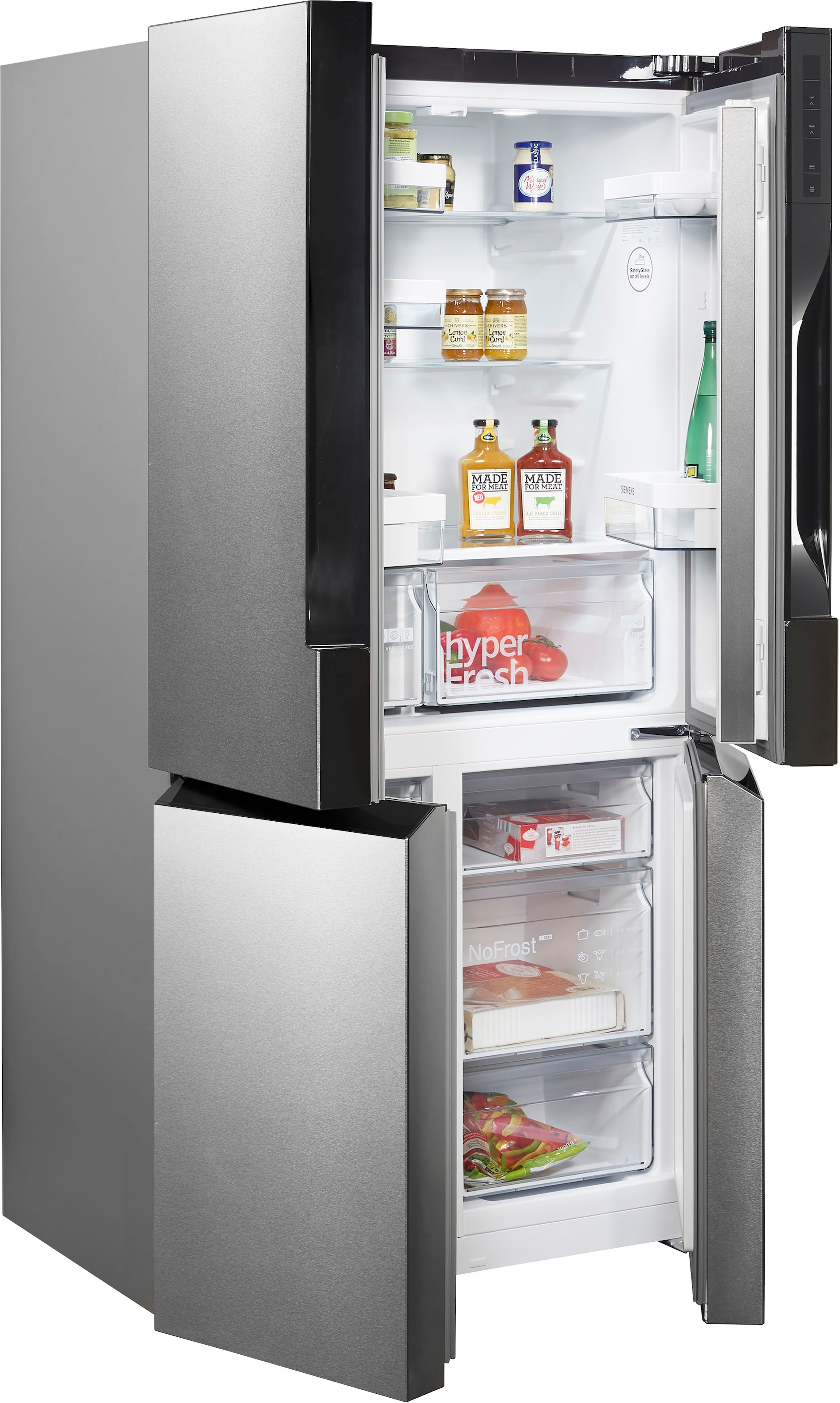 SIEMENS Multi Door iQ300 »KF96NVPEA« 183 cm hoch 91 cm breit noFrost, hyperFresh Schubladen, LED-Licht, superKühlen, superGefrieren