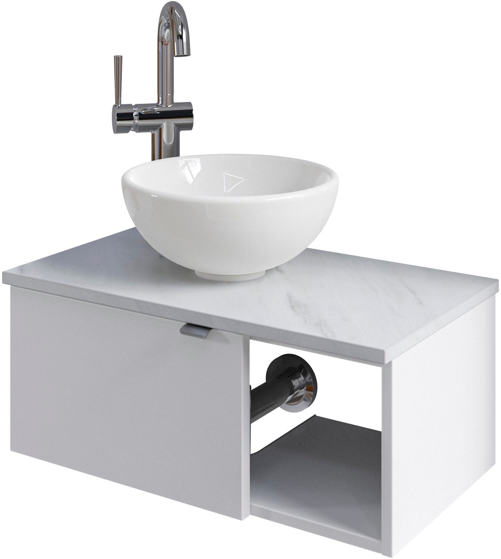 Saphir Waschtisch »Serie 6915 Waschschale mit Unterschrank für Gästebad, Gäste WC«, 61 cm breit, 1 Tür, offenes Fach, kleine Bäder, ohne Armatur
