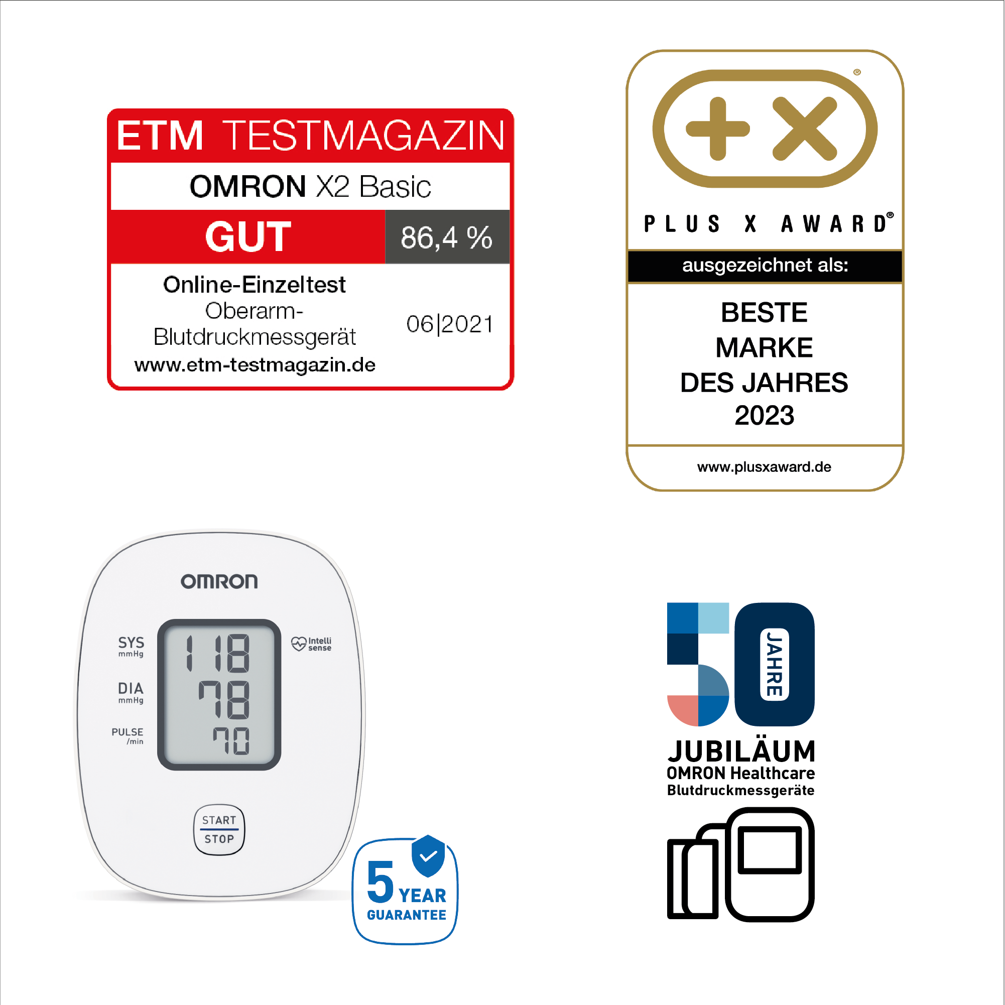 Omron Blutdruckmessgerät »X2 Basic«, klinisch validierte Genauigkeit mit nur einem Knopfdruck