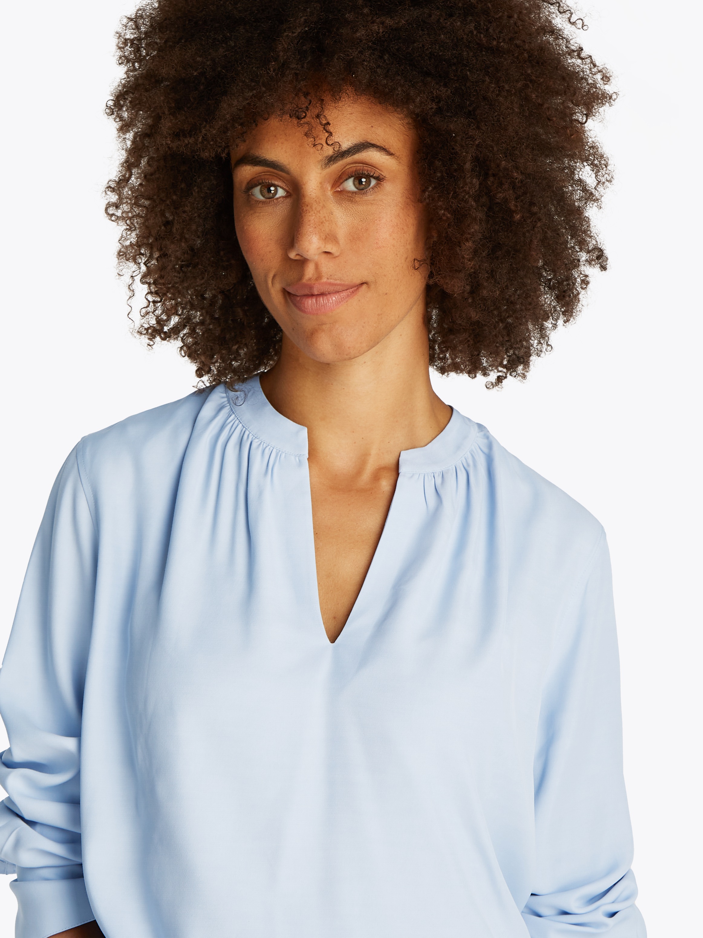 Tommy Hilfiger Langarmbluse »SOFT VIS V NECK LS BLOUSE«, mit Raffungen