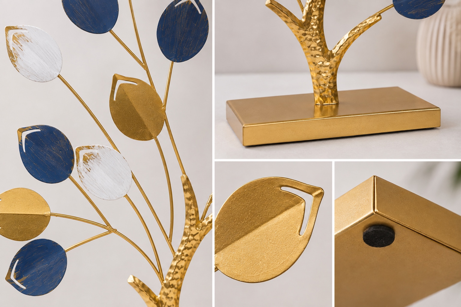 OTTO home Wanddekoobjekt »Tischdeko Baum, Blätter goldfarben, weiß-blau« großes Dekoobjekt aus Metall, ca.52x54cm