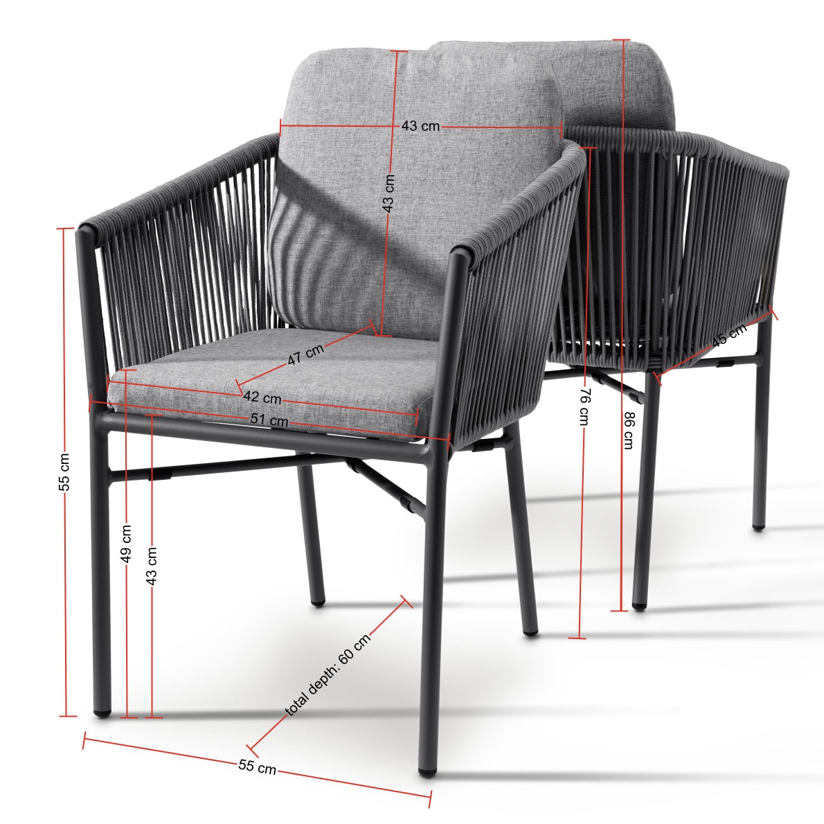 Destiny Garten-Essgruppe »LUCCA SAN MARINO 4 Se + Tisch OV 180x90cm, grau« Set,  Aluminium, Rope, Polywood