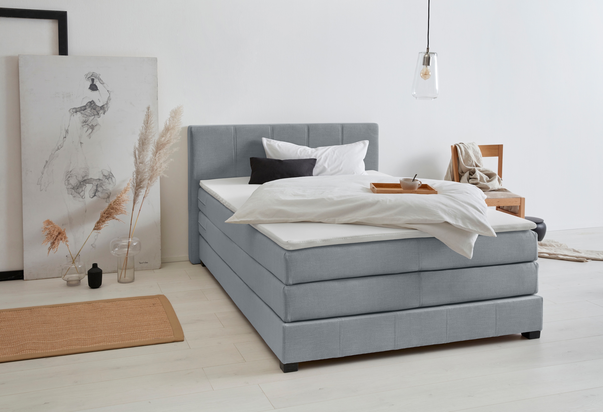 OTTO products Boxspringbett »Peetu«, Taschenfederkern-Matratze, in 4 Breiten und 4 Farben, incl. Topper