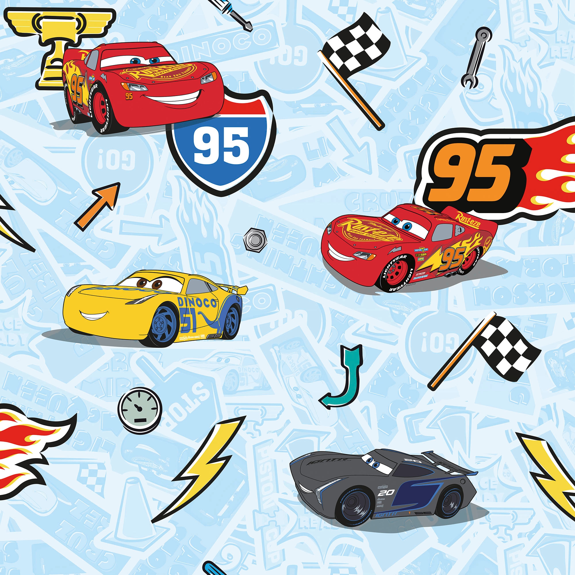 Komar Vliestapete »Cars Let's Race« bedruckt glatt Rolle mit 53 x 1005 cm