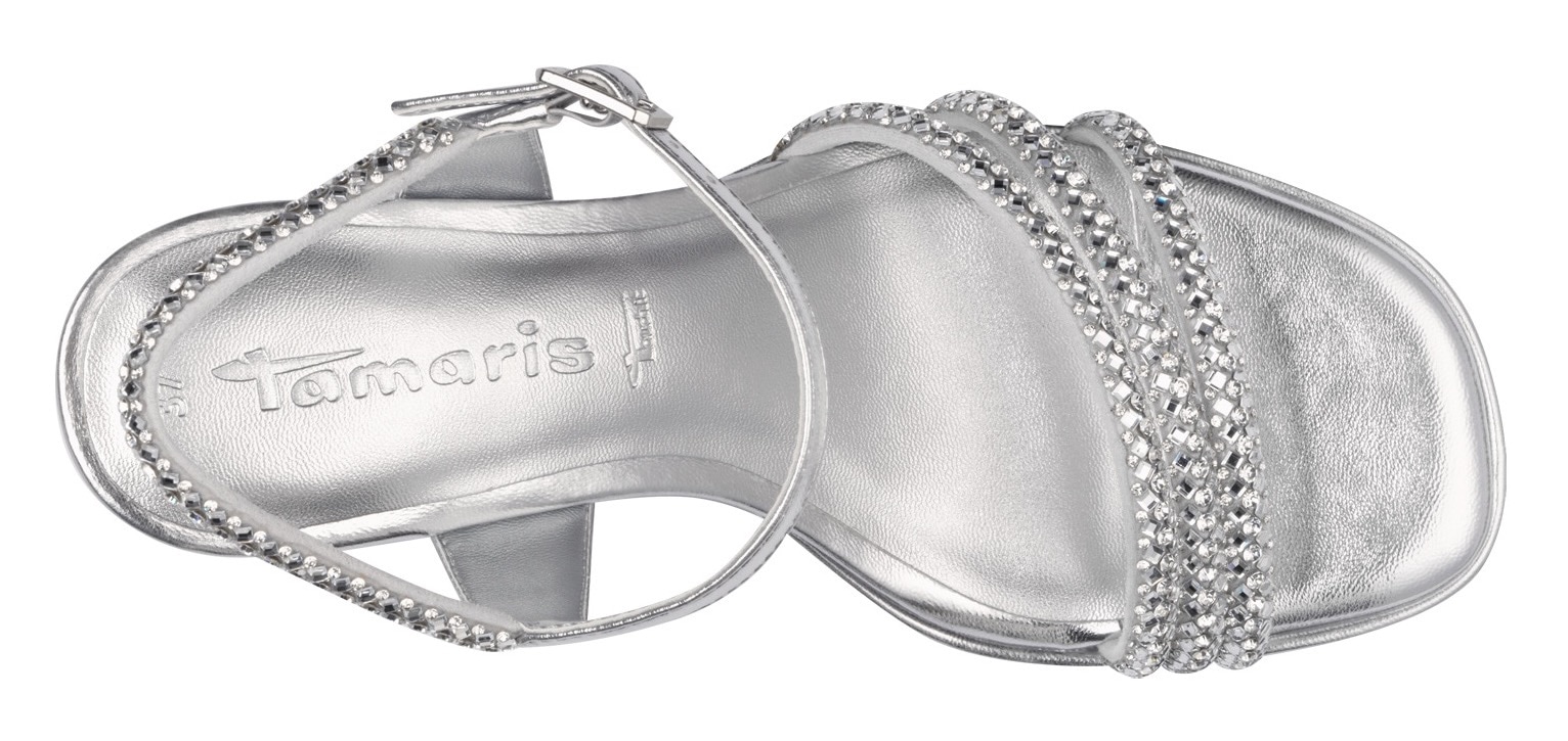 Tamaris Sandalette, Blockabsatz, Abendschuh, Festtagsschuh, funkelnde Strasssteinchen